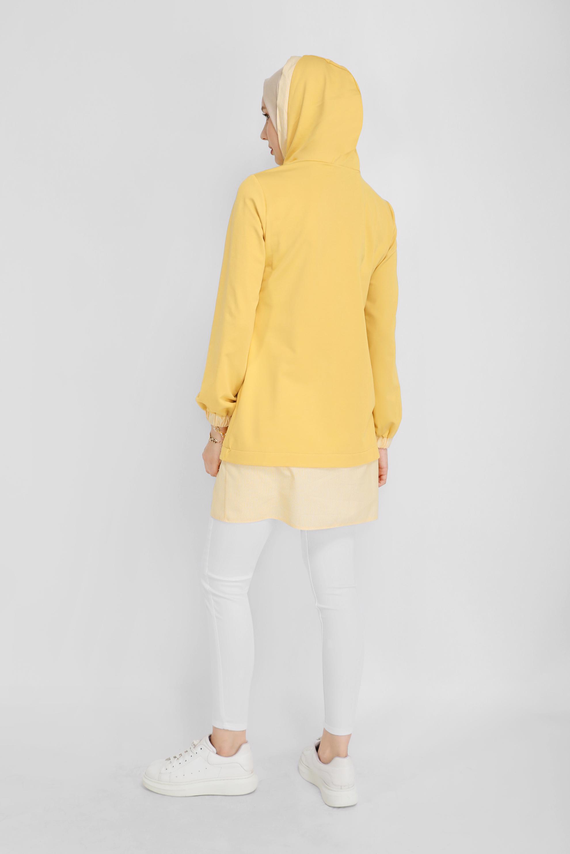 Tesettür giyim SARI NAKIŞLI MANŞETLERİ LASTİKLİ TUNİK 41691