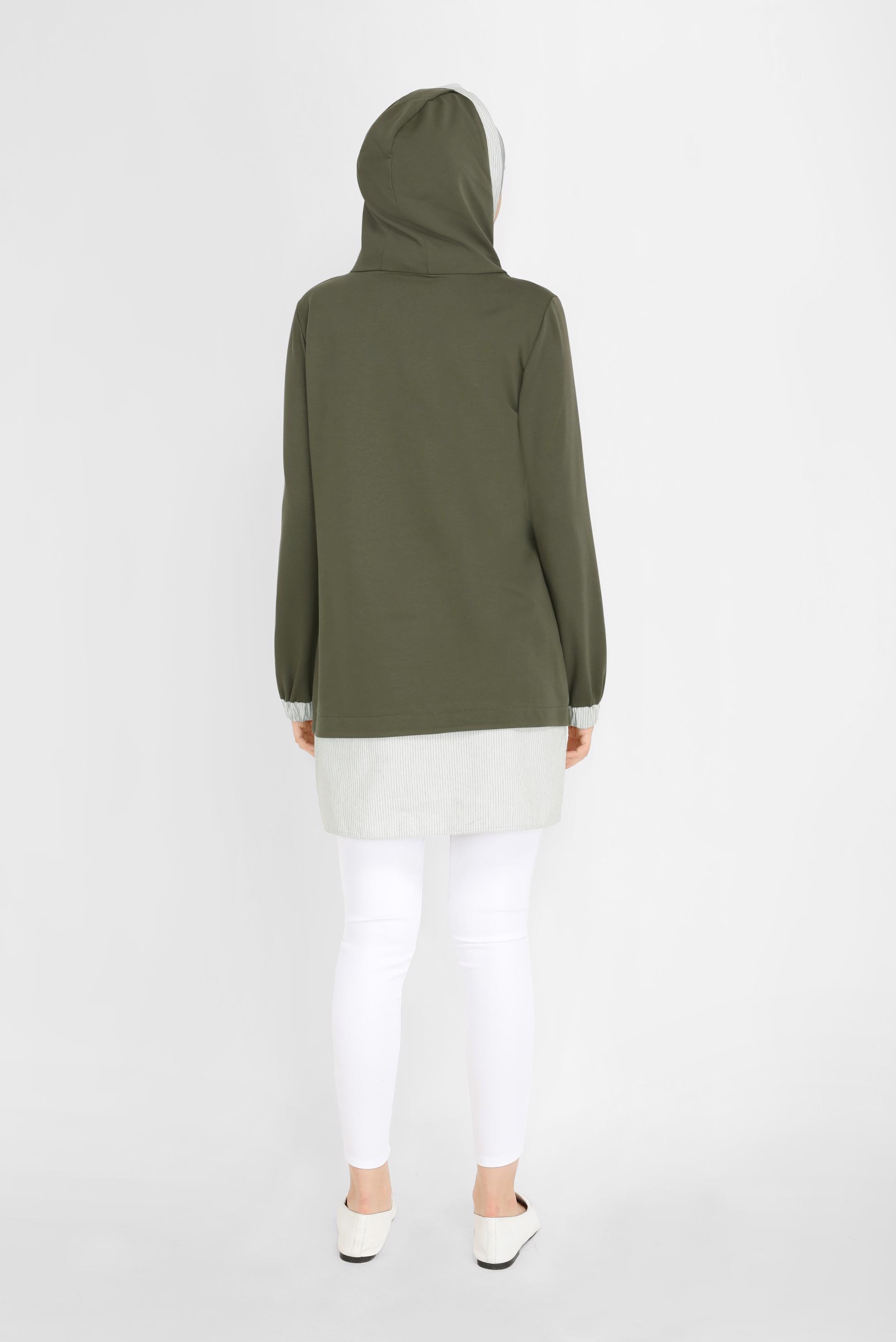 Tesettür giyim HAKİ NAKIŞLI MANŞETLERİ LASTİKLİ TUNİK 41691