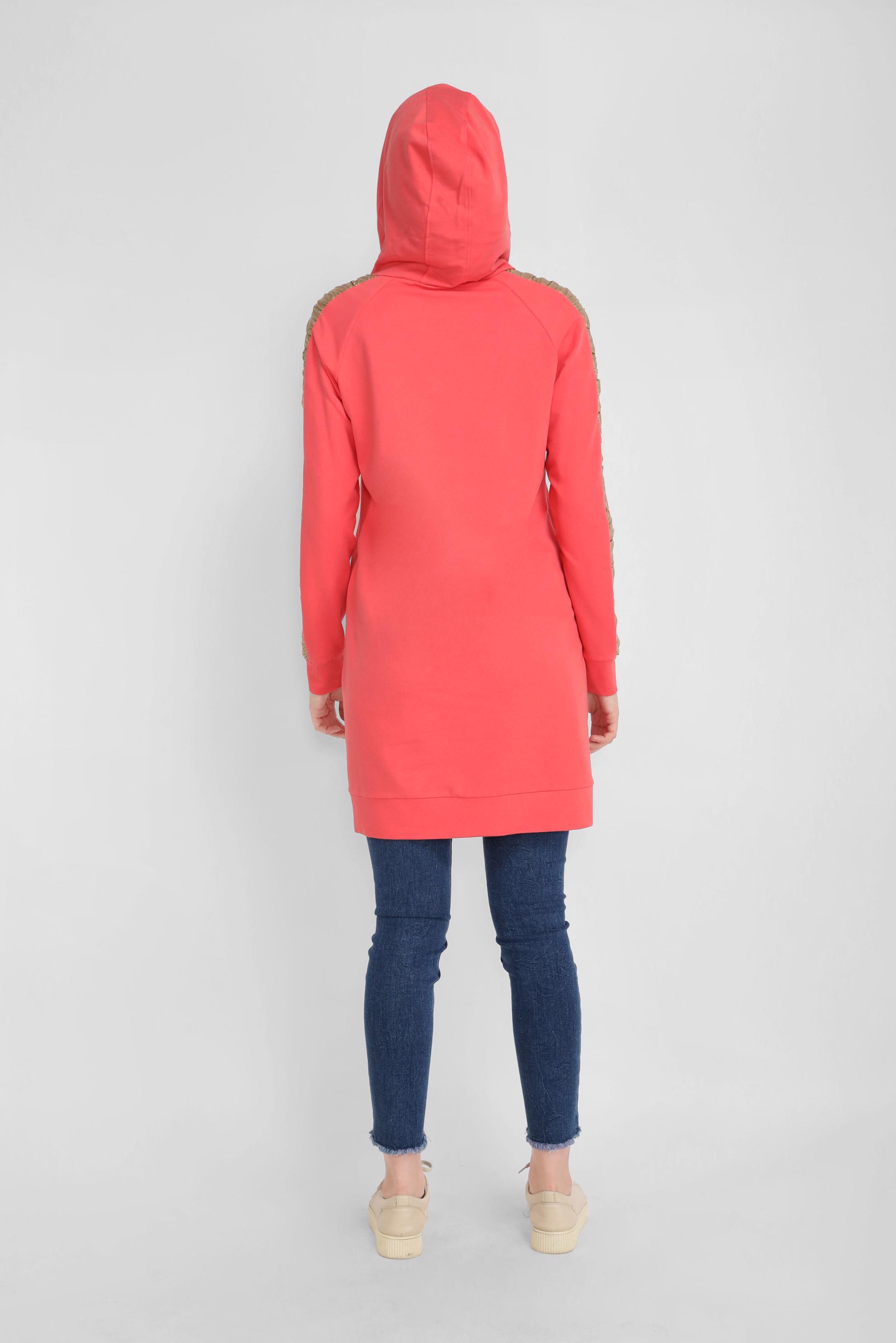 Tesettür giyim MERCAN YALDIZ BASKILI KAPÜŞONU BAĞCIKLI TUNİK 41692 