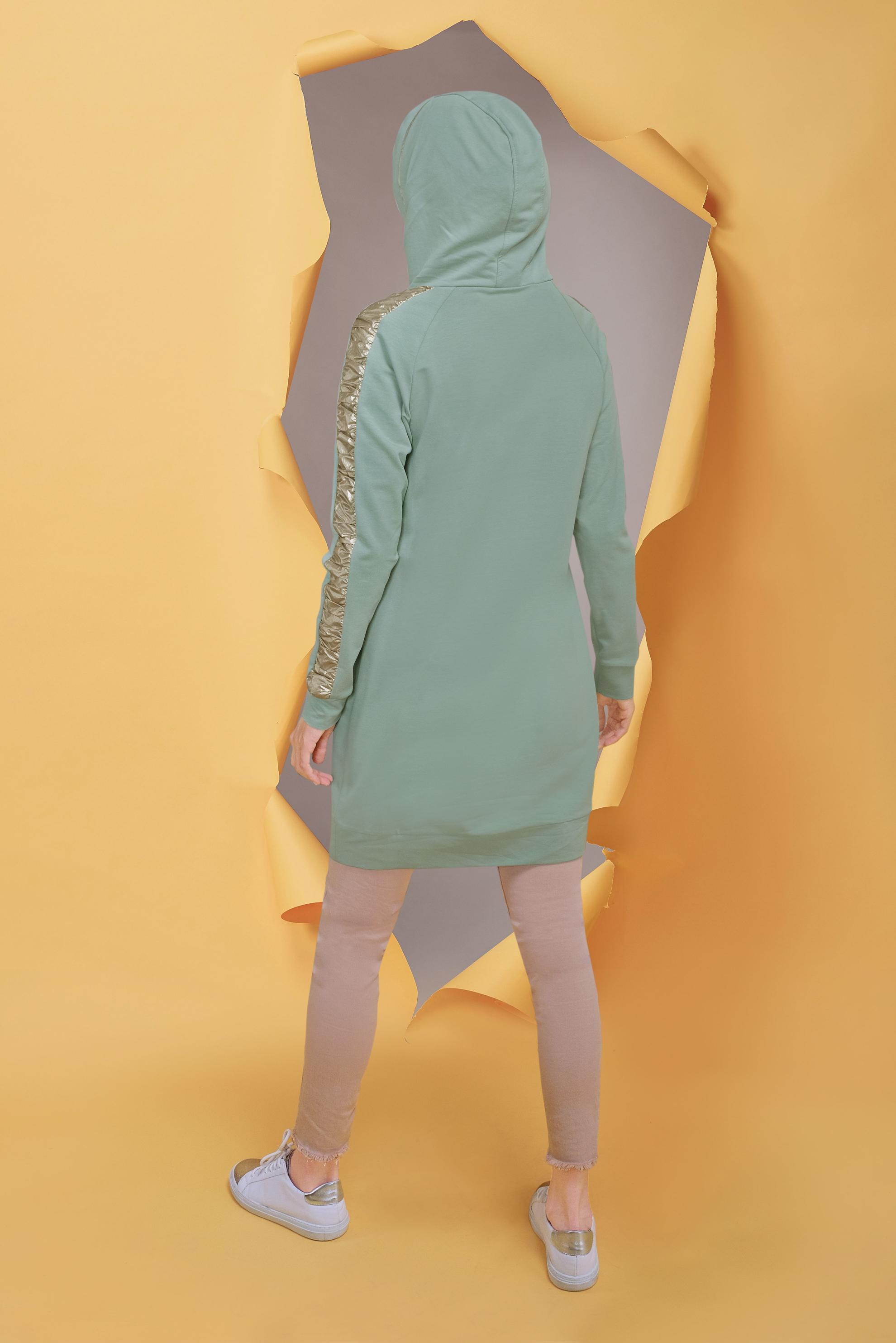 Tesettür giyim YEŞİL YALDIZ BASKILI KAPÜŞONU BAĞCIKLI TUNİK 41692 