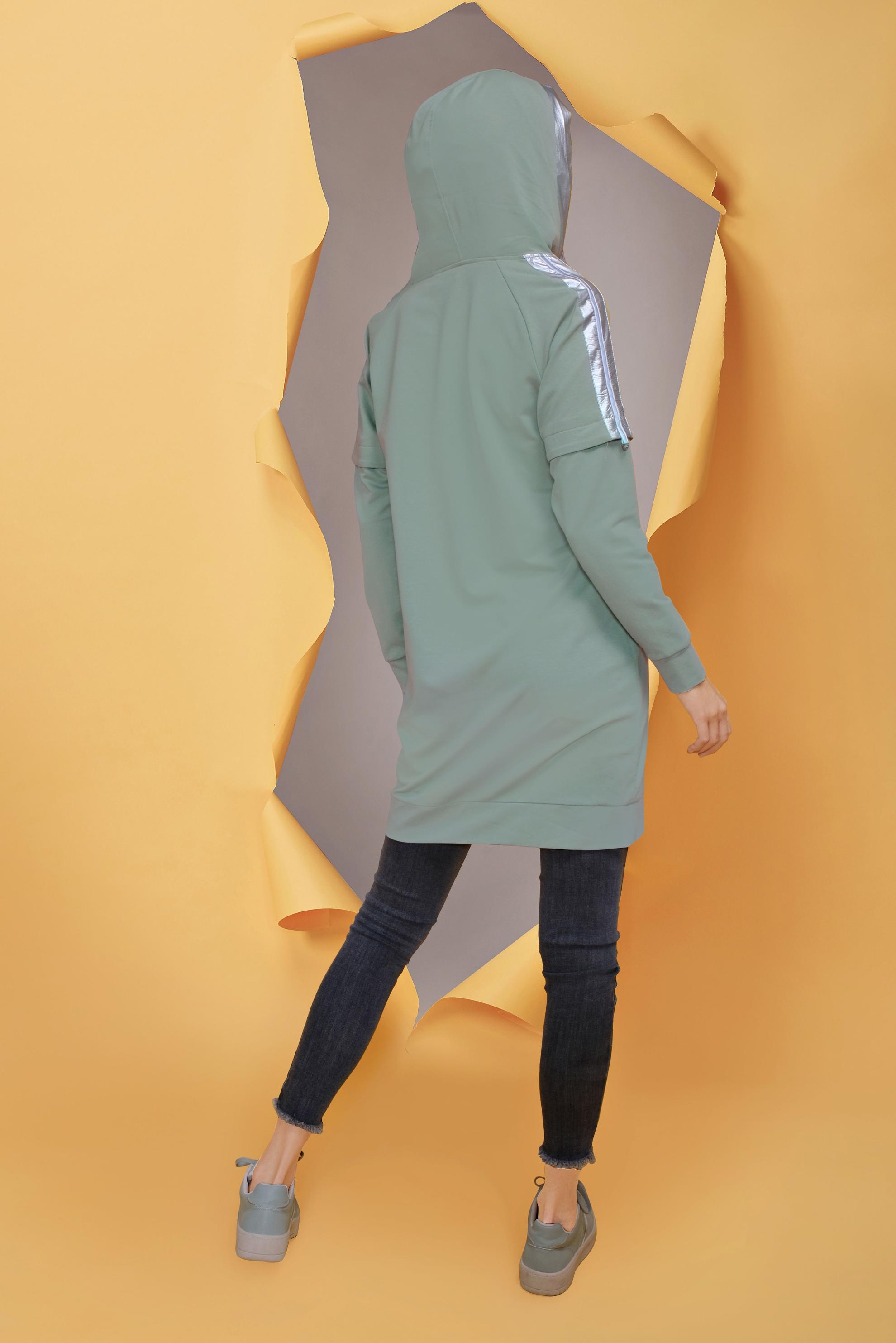 Tesettür giyim YEŞİL CEP DETAYLI KAPÜŞONLU TUNİK 41693