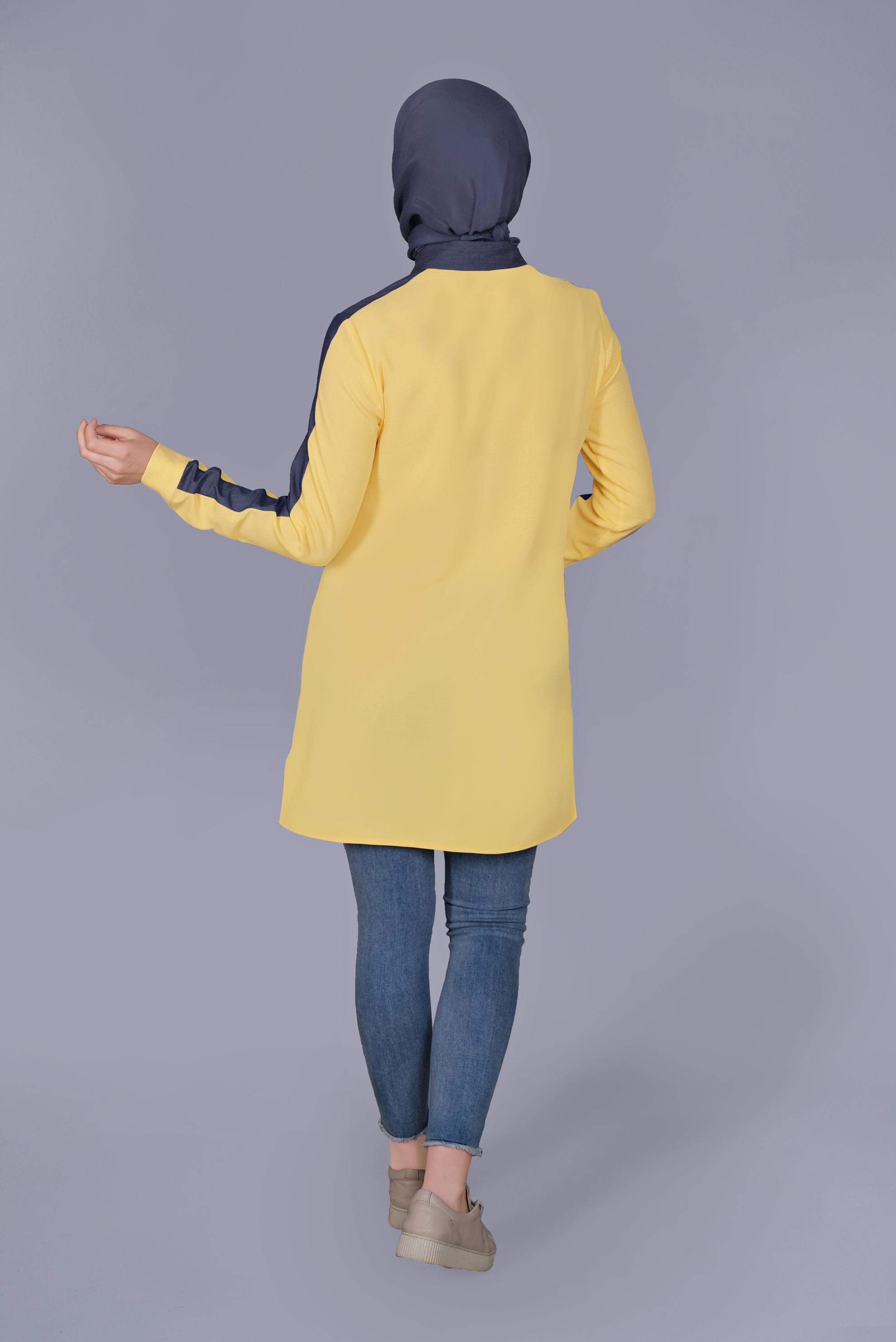 Tesettür giyim SARI BOYDAN DÜĞMELİ CEPLİ TUNİK 41695