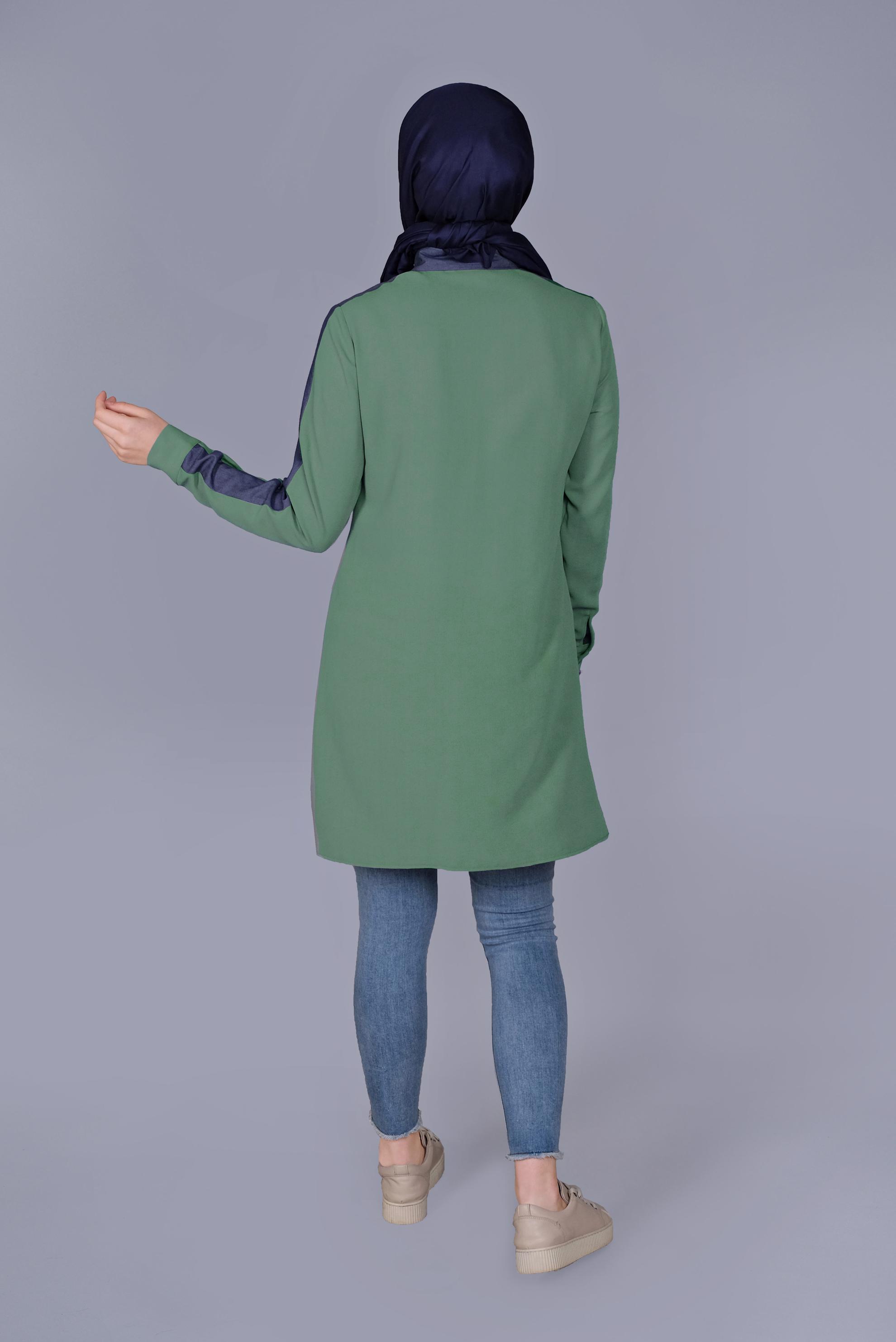 Tesettür giyim YEŞİL BOYDAN DÜĞMELİ CEPLİ TUNİK 41695