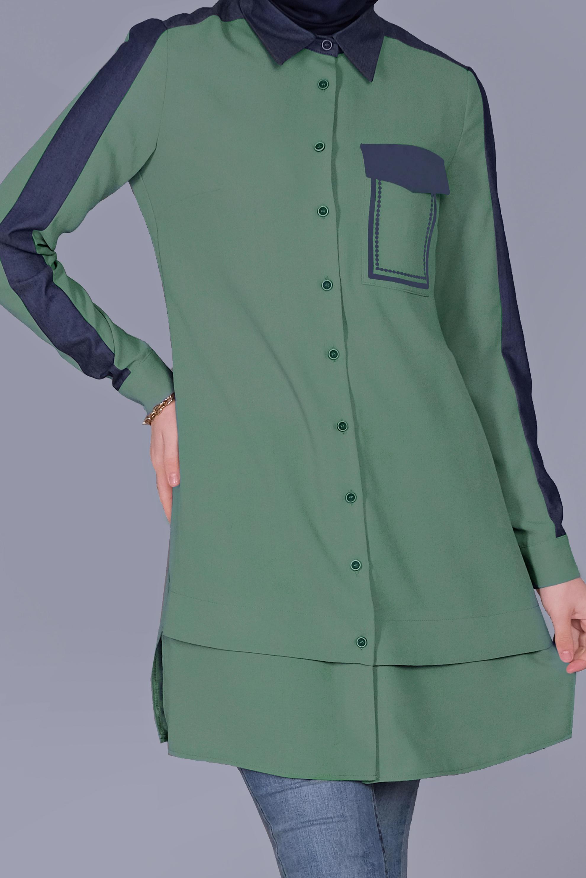 Tesettür giyim YEŞİL BOYDAN DÜĞMELİ CEPLİ TUNİK 41695