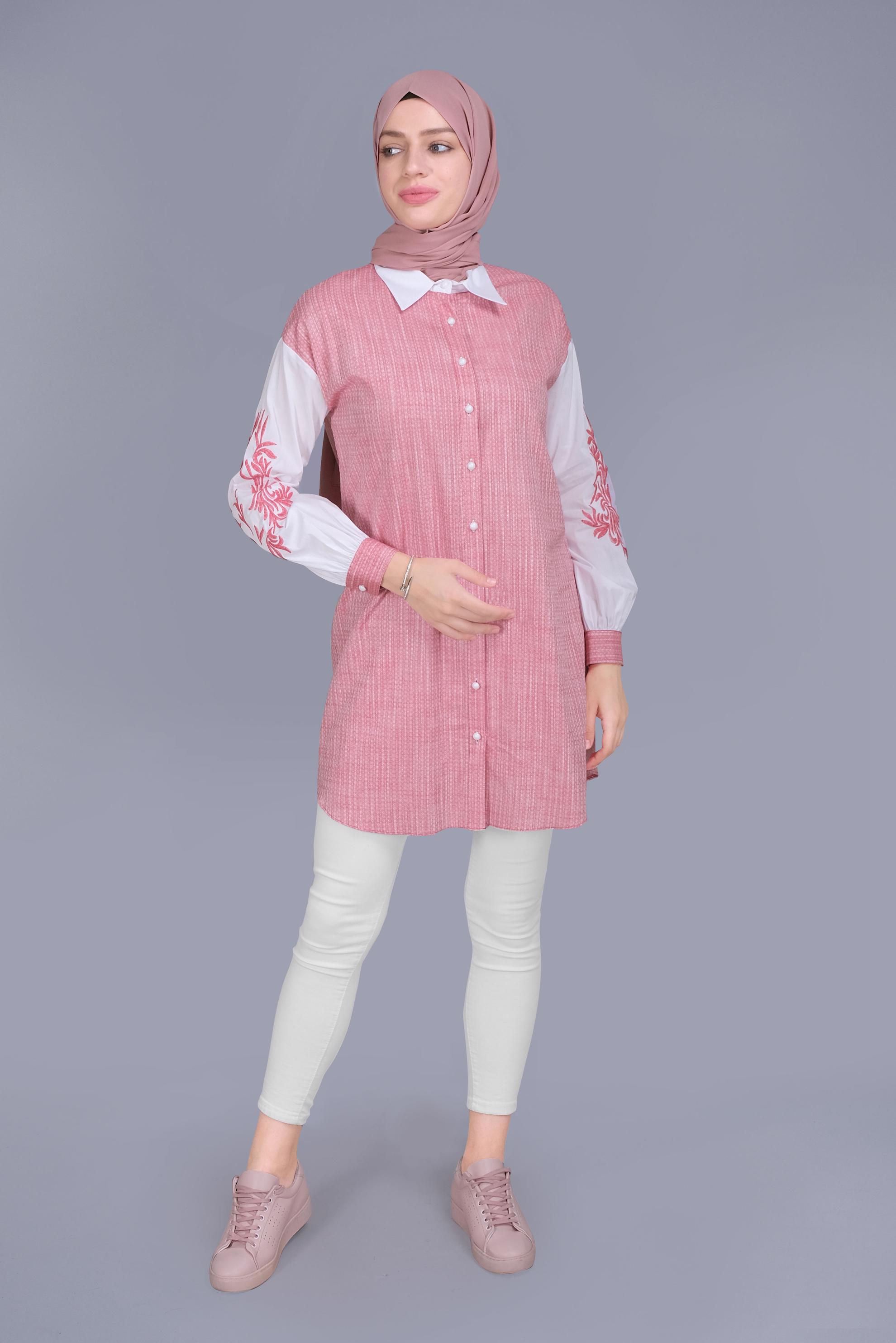 Tesettür giyim KIRMIZI NAKIŞ DETAYLI KIÇILLI TUNİK 41703