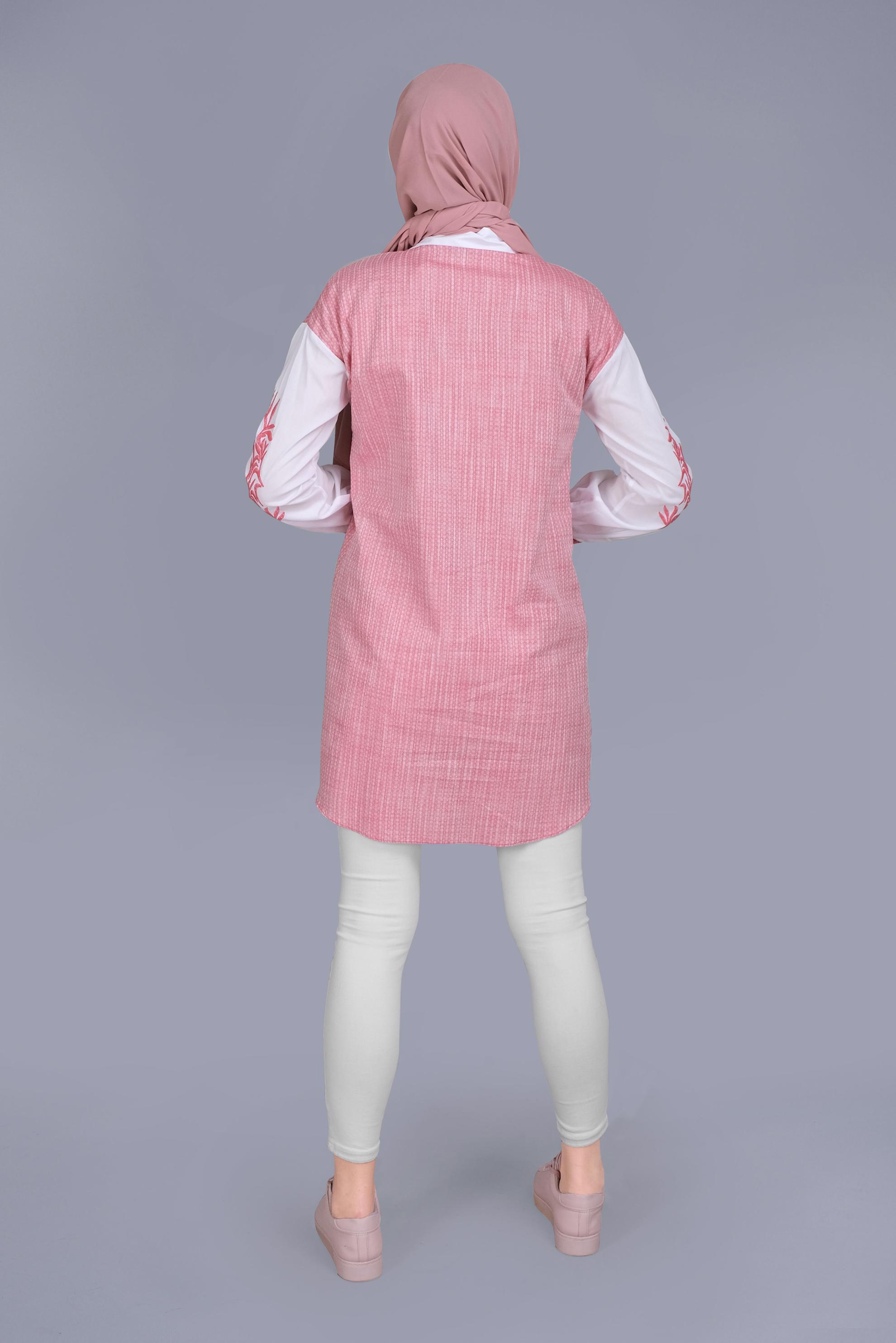 Tesettür giyim KIRMIZI NAKIŞ DETAYLI KIÇILLI TUNİK 41703