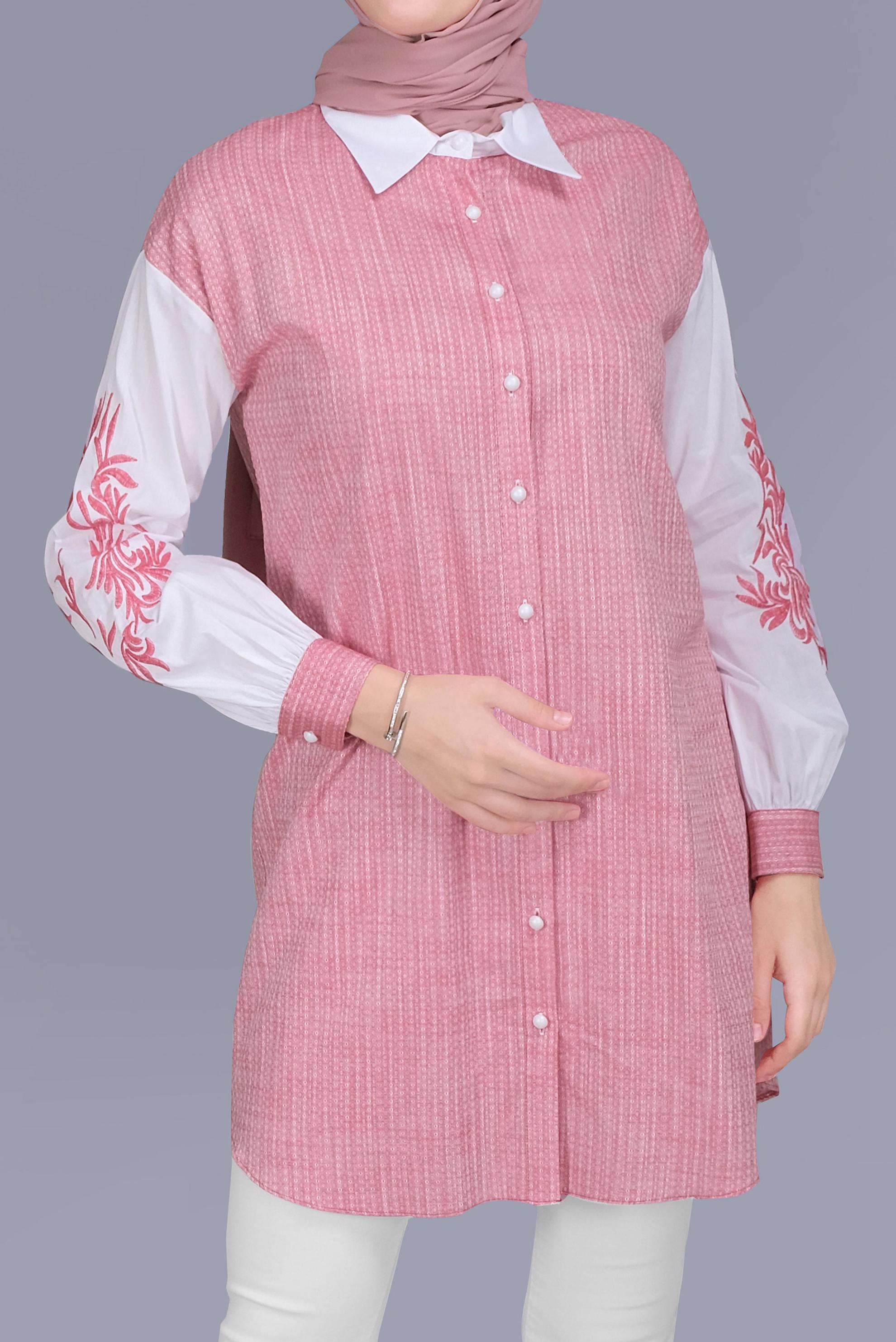 Tesettür giyim KIRMIZI NAKIŞ DETAYLI KIÇILLI TUNİK 41703