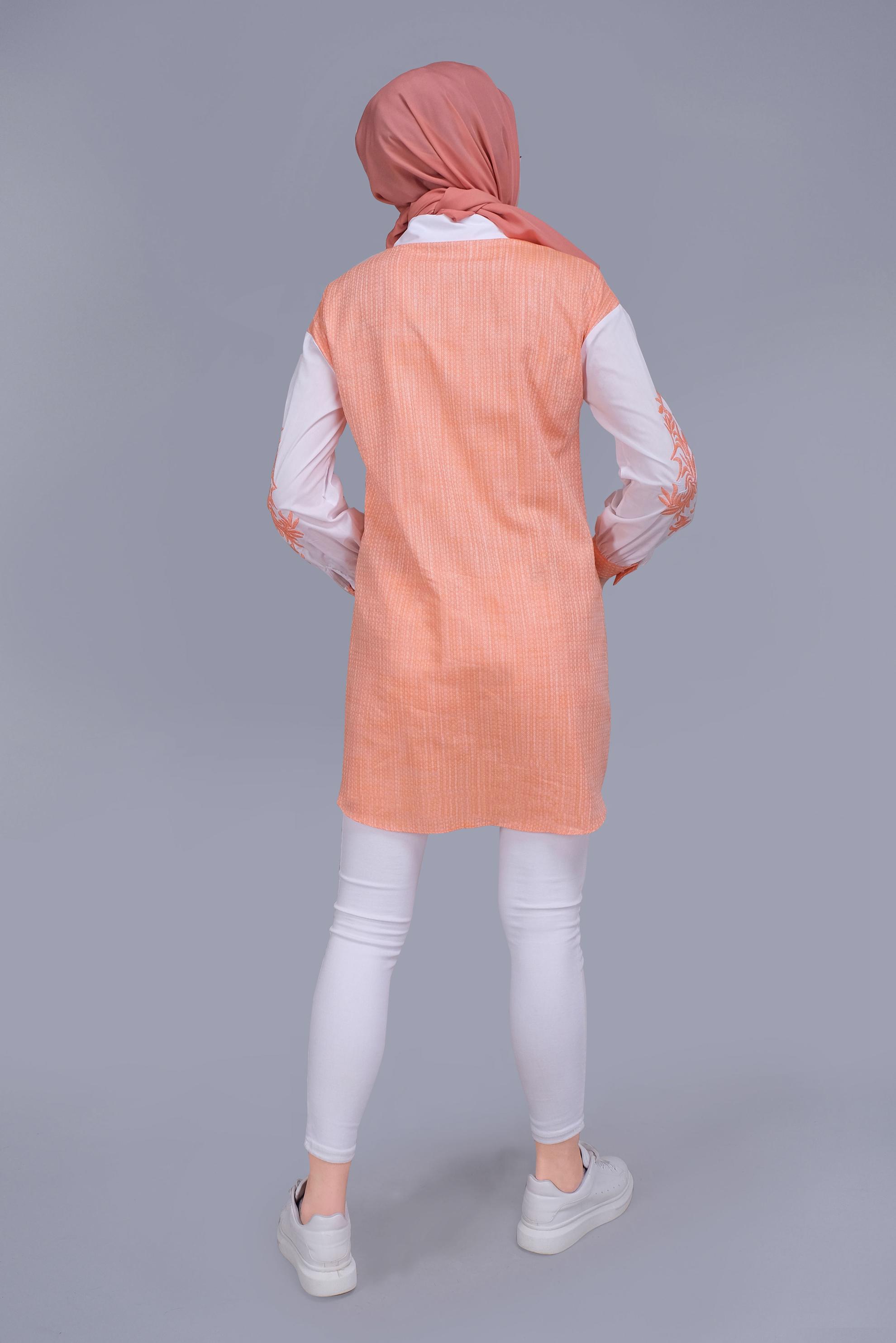 Tesettür giyim TURUNCU NAKIŞ DETAYLI KIÇILLI TUNİK 41703