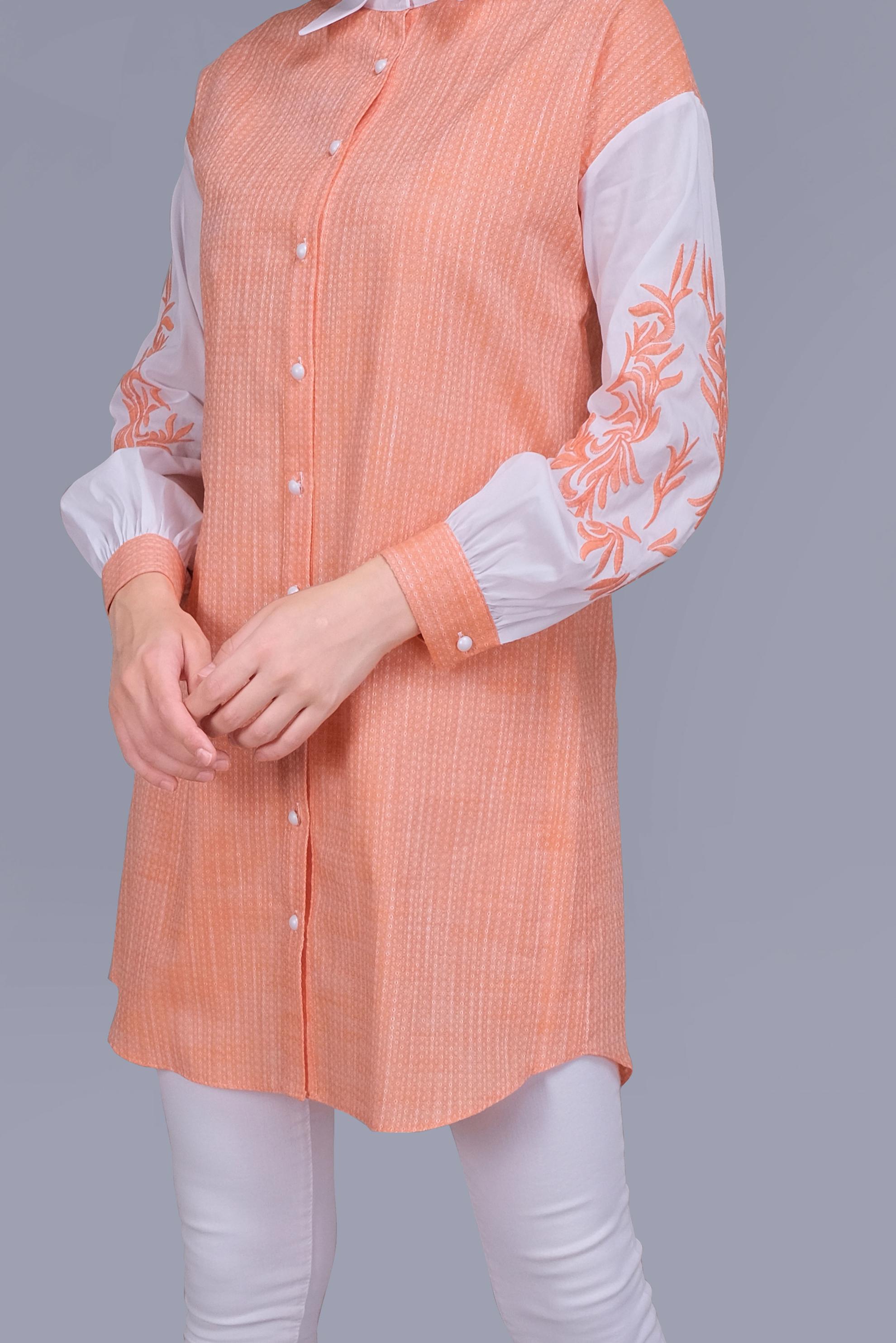 Tesettür giyim TURUNCU NAKIŞ DETAYLI KIÇILLI TUNİK 41703