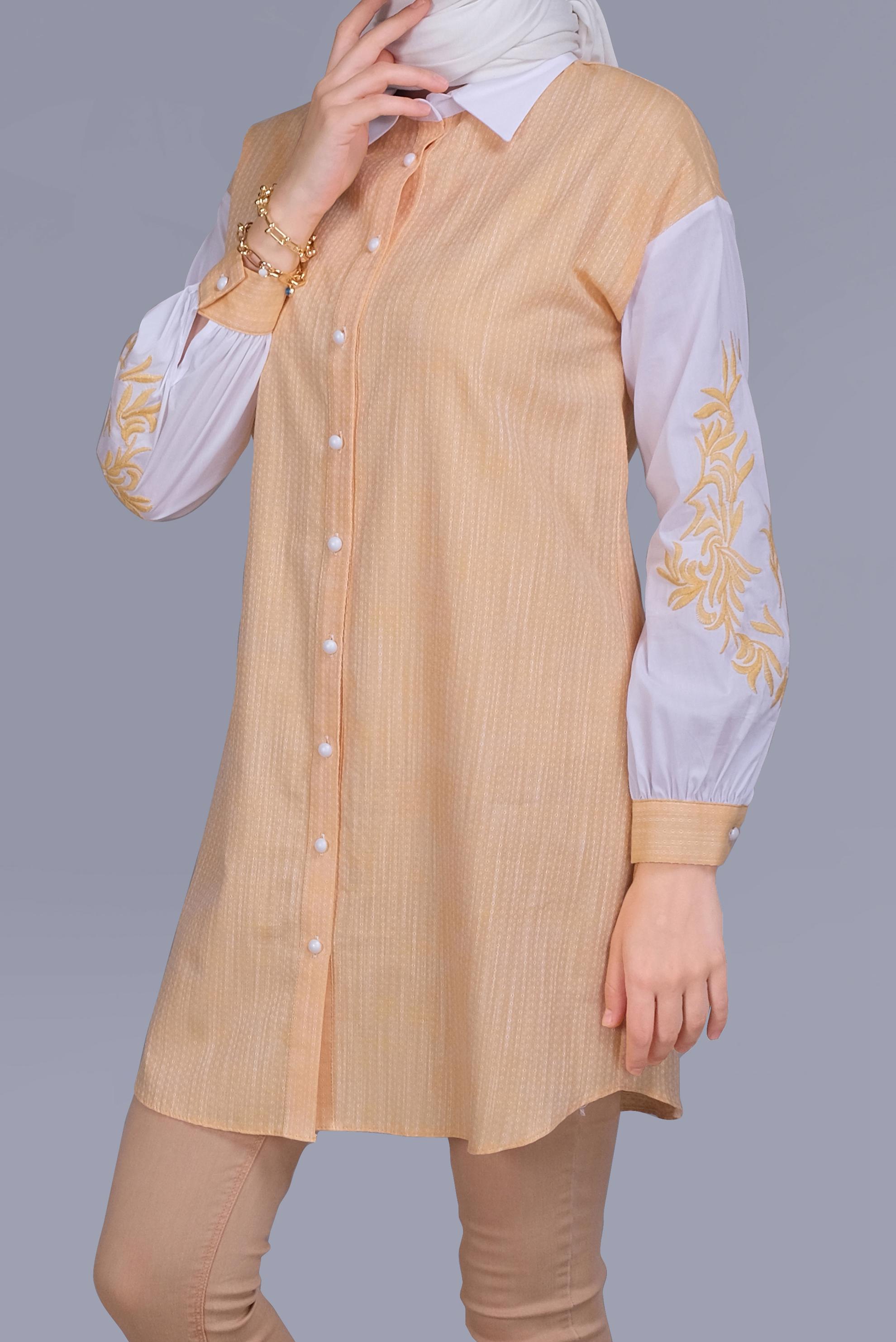 Tesettür giyim SARI NAKIŞ DETAYLI KIÇILLI TUNİK 41703