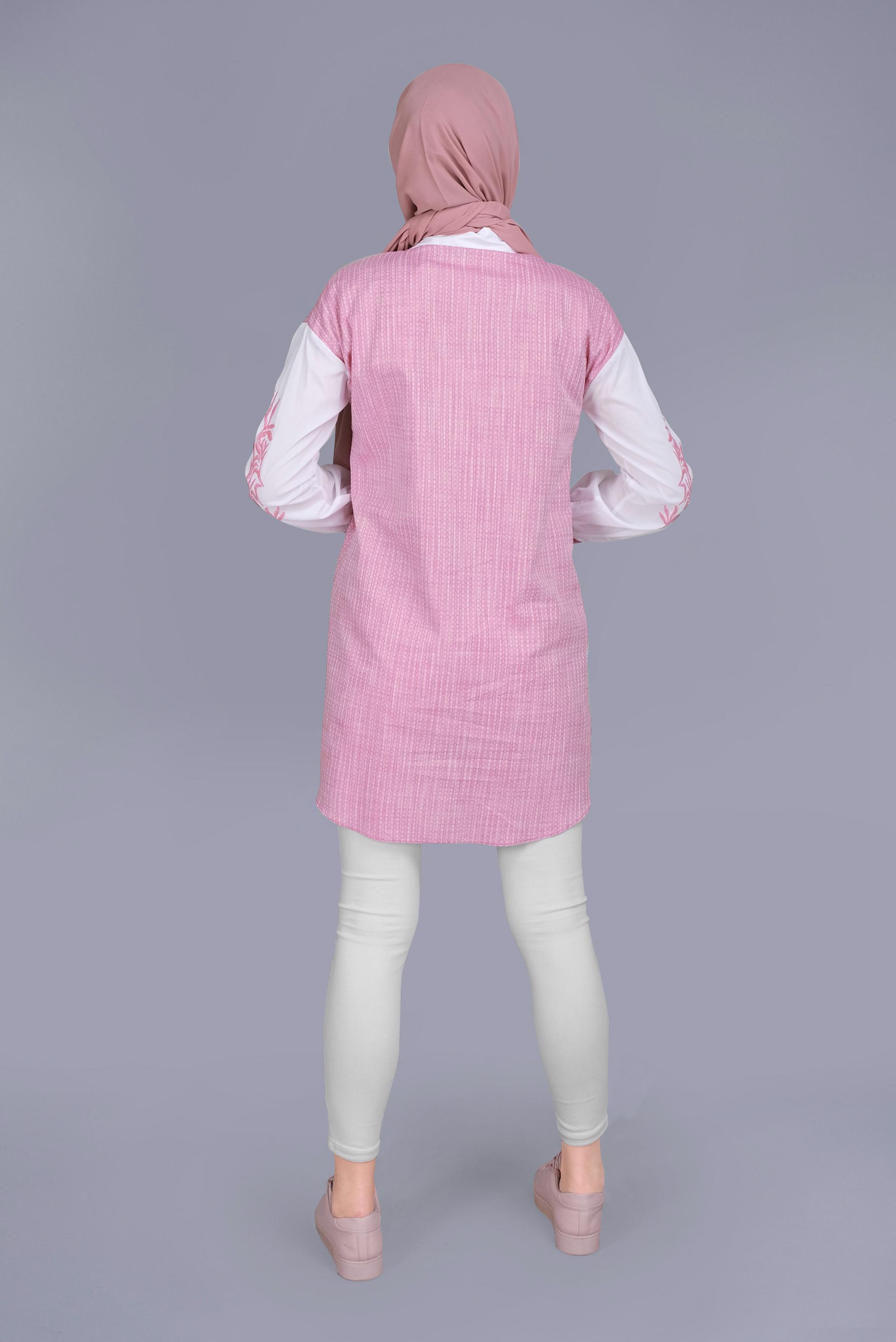 Tesettür giyim FUŞYA NAKIŞ DETAYLI KIÇILLI TUNİK 41703