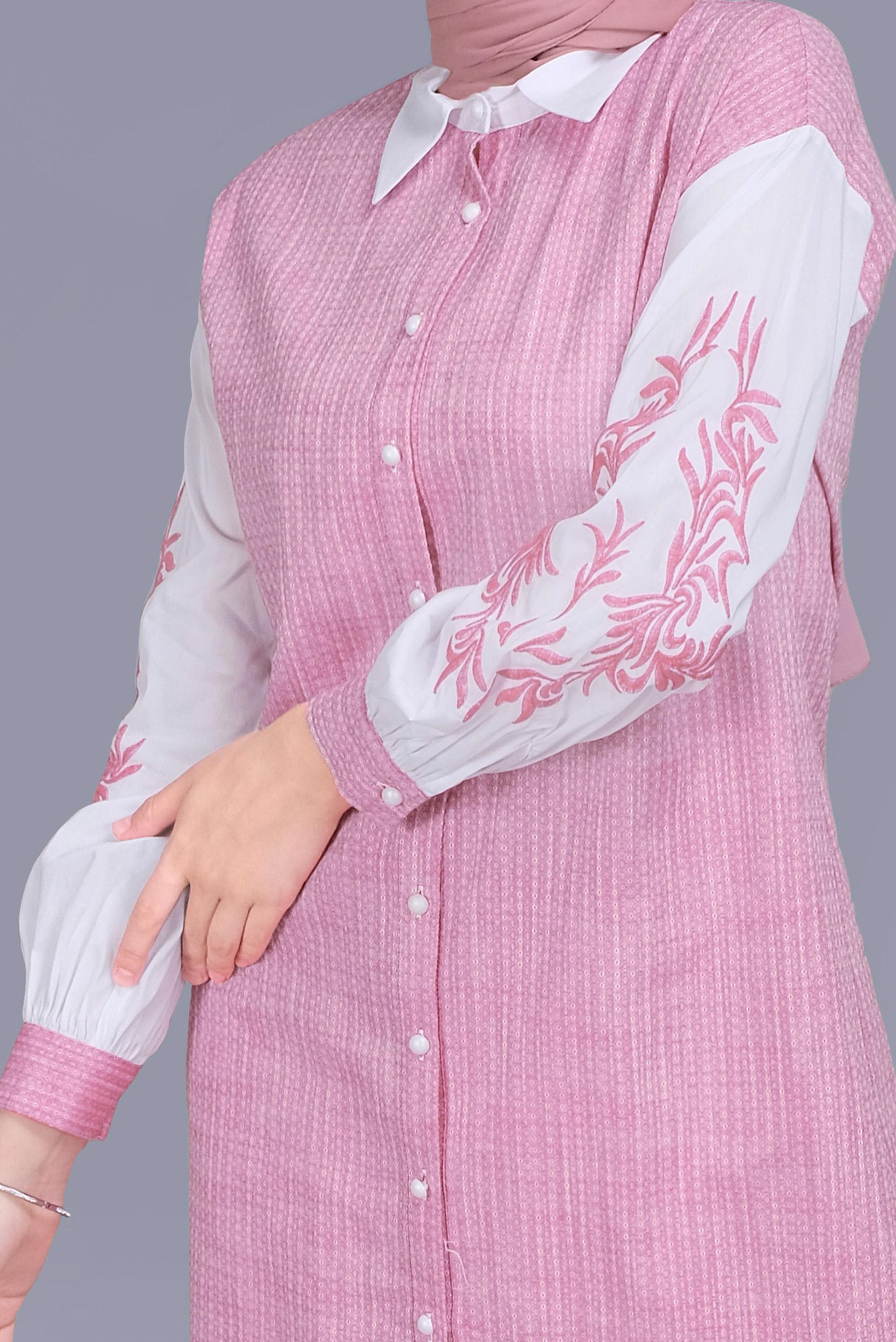 Tesettür giyim FUŞYA NAKIŞ DETAYLI KIÇILLI TUNİK 41703