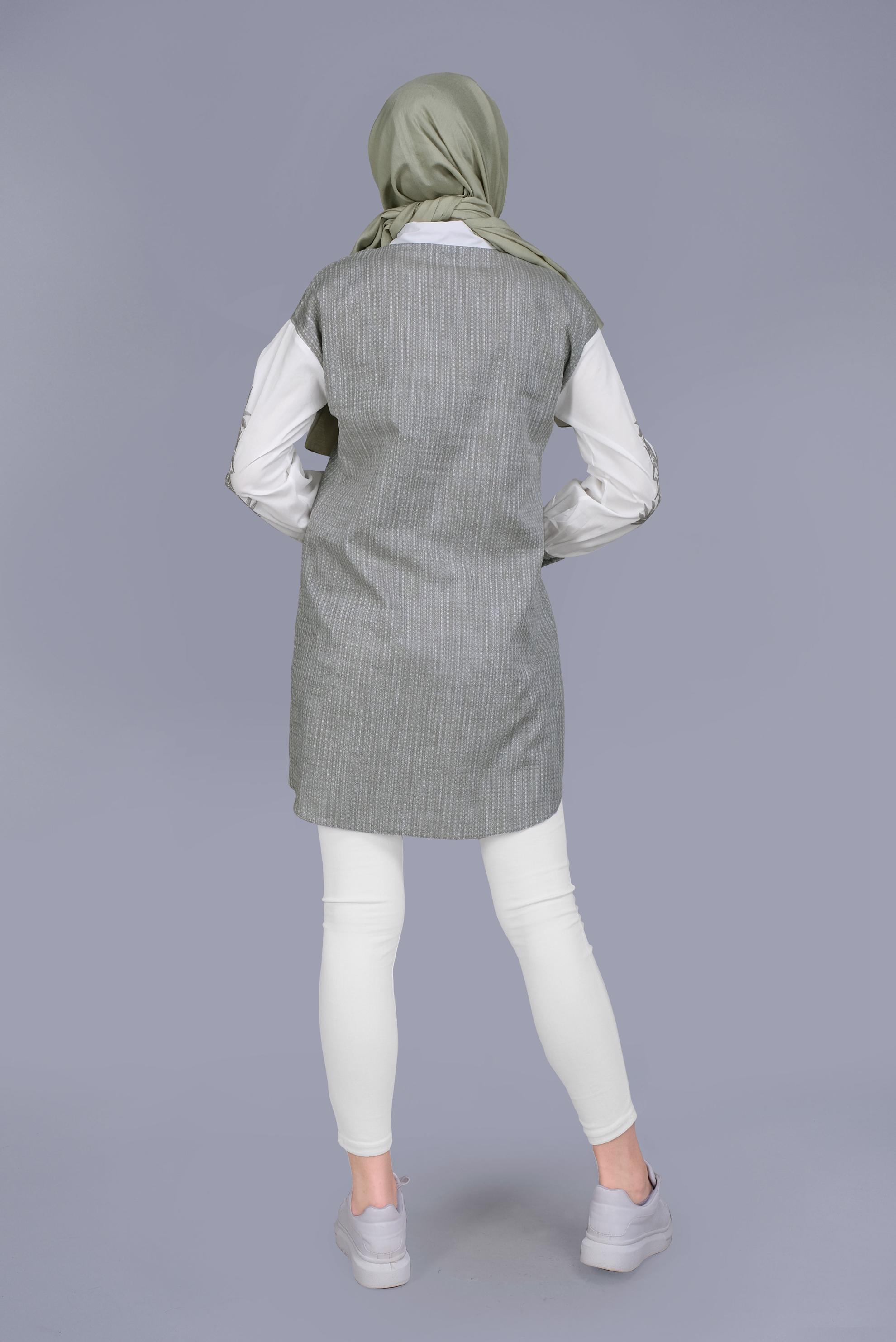 Tesettür giyim HAKİ NAKIŞ DETAYLI KIÇILLI TUNİK 41703