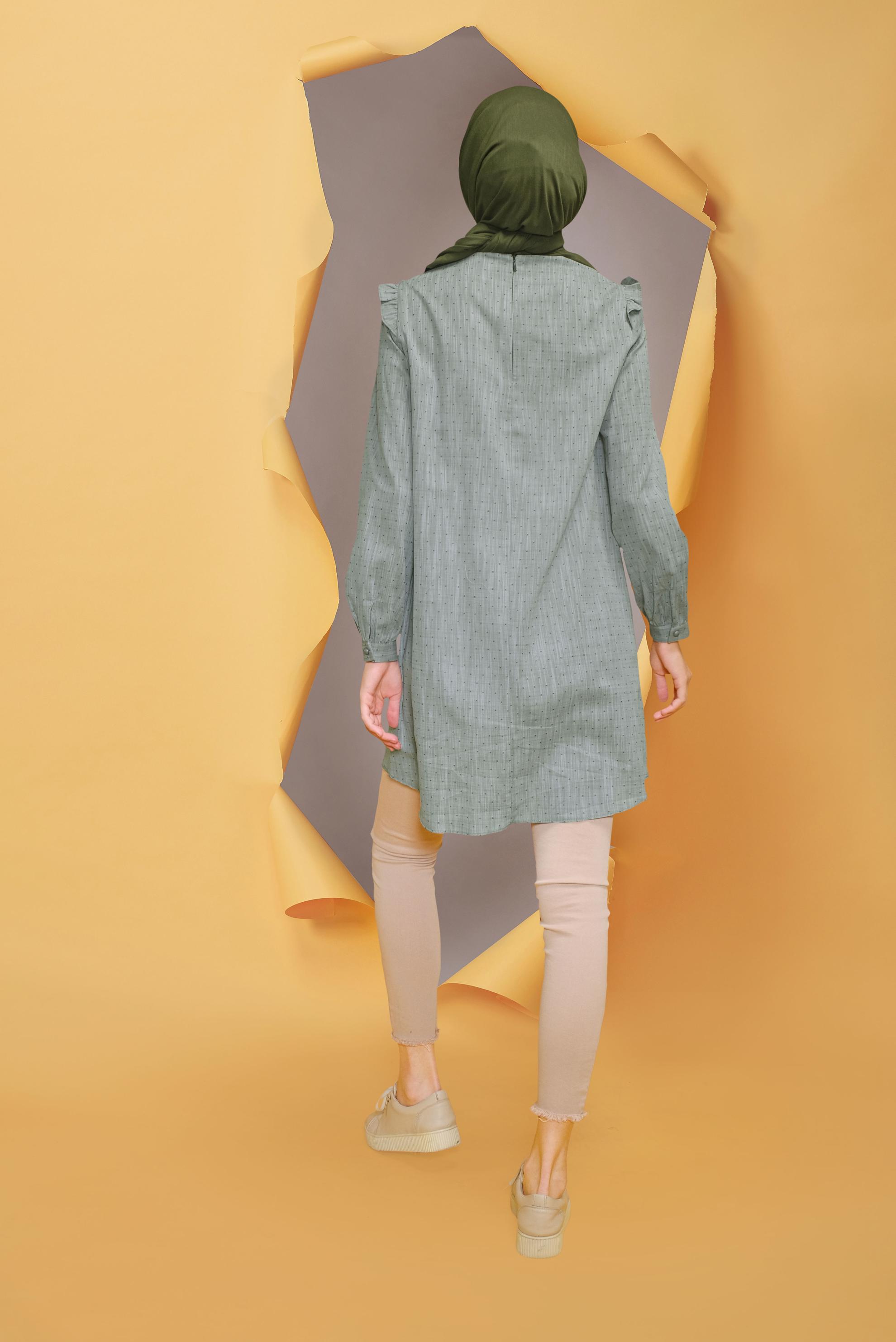 Tesettür giyim HAKİ NAKIŞ DETAYLI TUNİK 41704