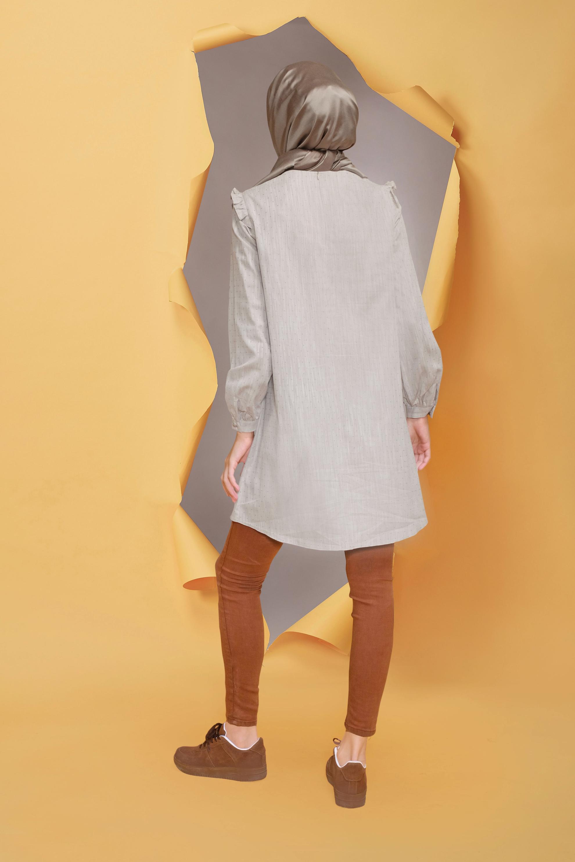 Tesettür giyim BEJ NAKIŞ DETAYLI TUNİK 41704