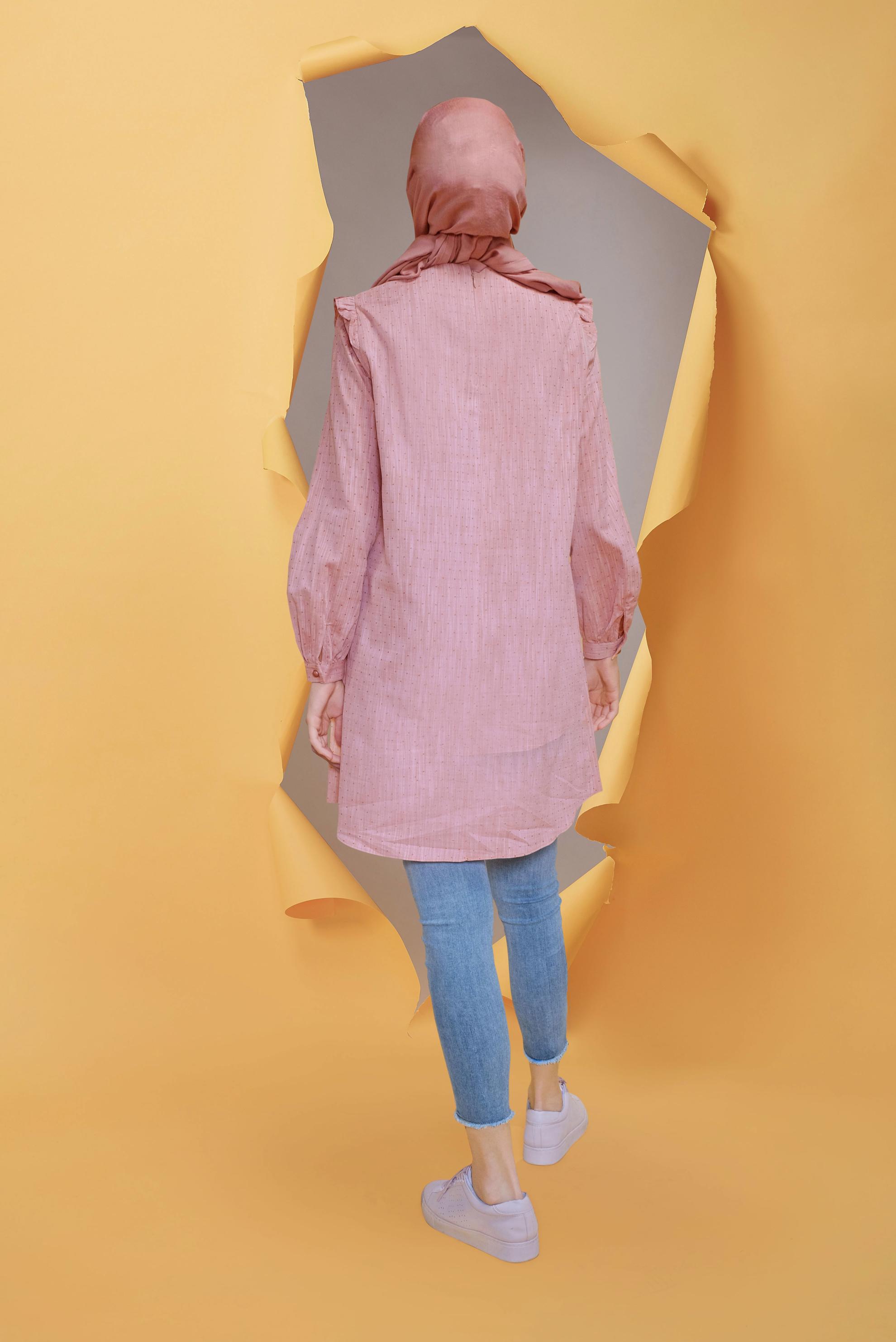 Tesettür giyim TURUNCU NAKIŞ DETAYLI TUNİK 41704