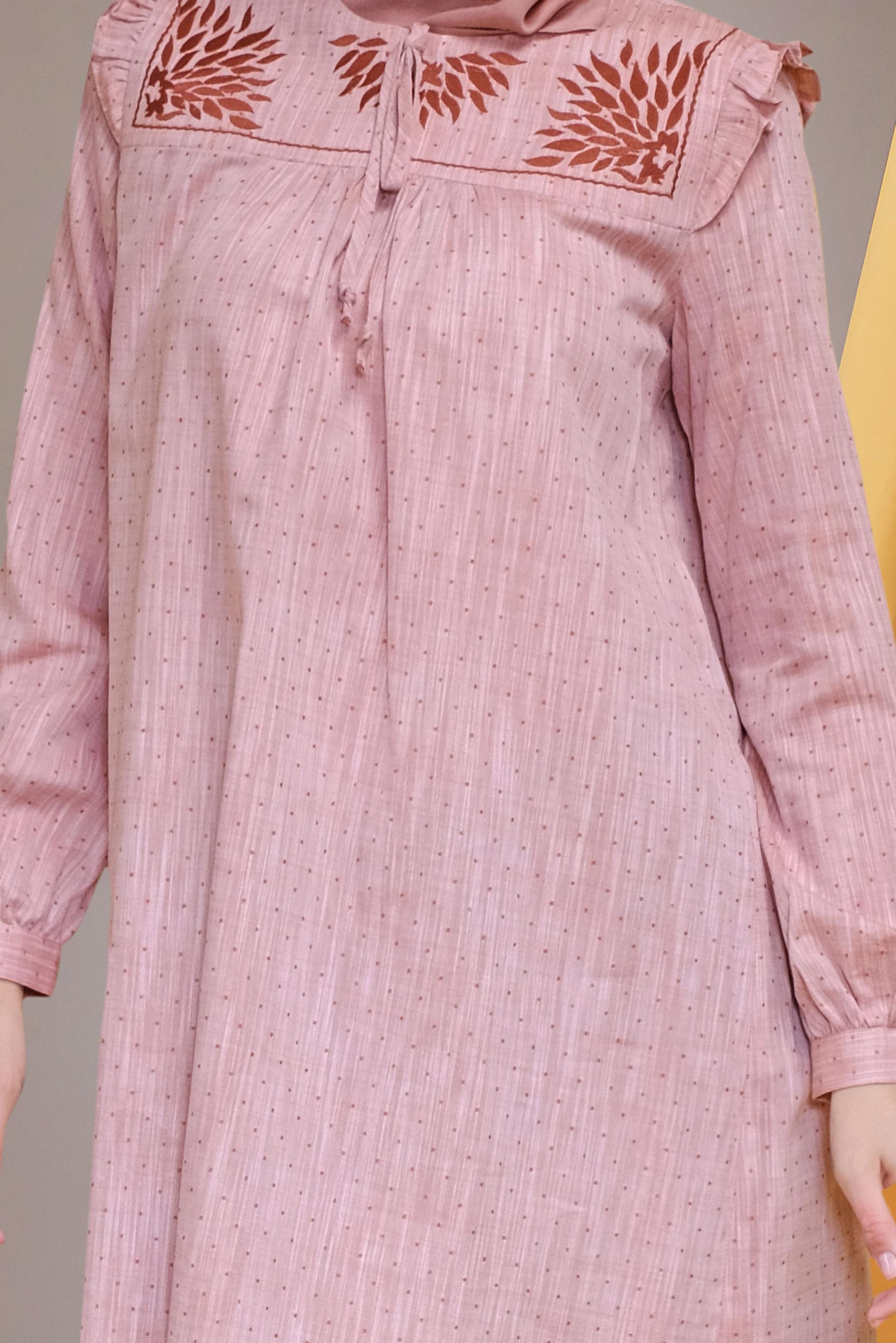 Tesettür giyim TURUNCU NAKIŞ DETAYLI TUNİK 41704