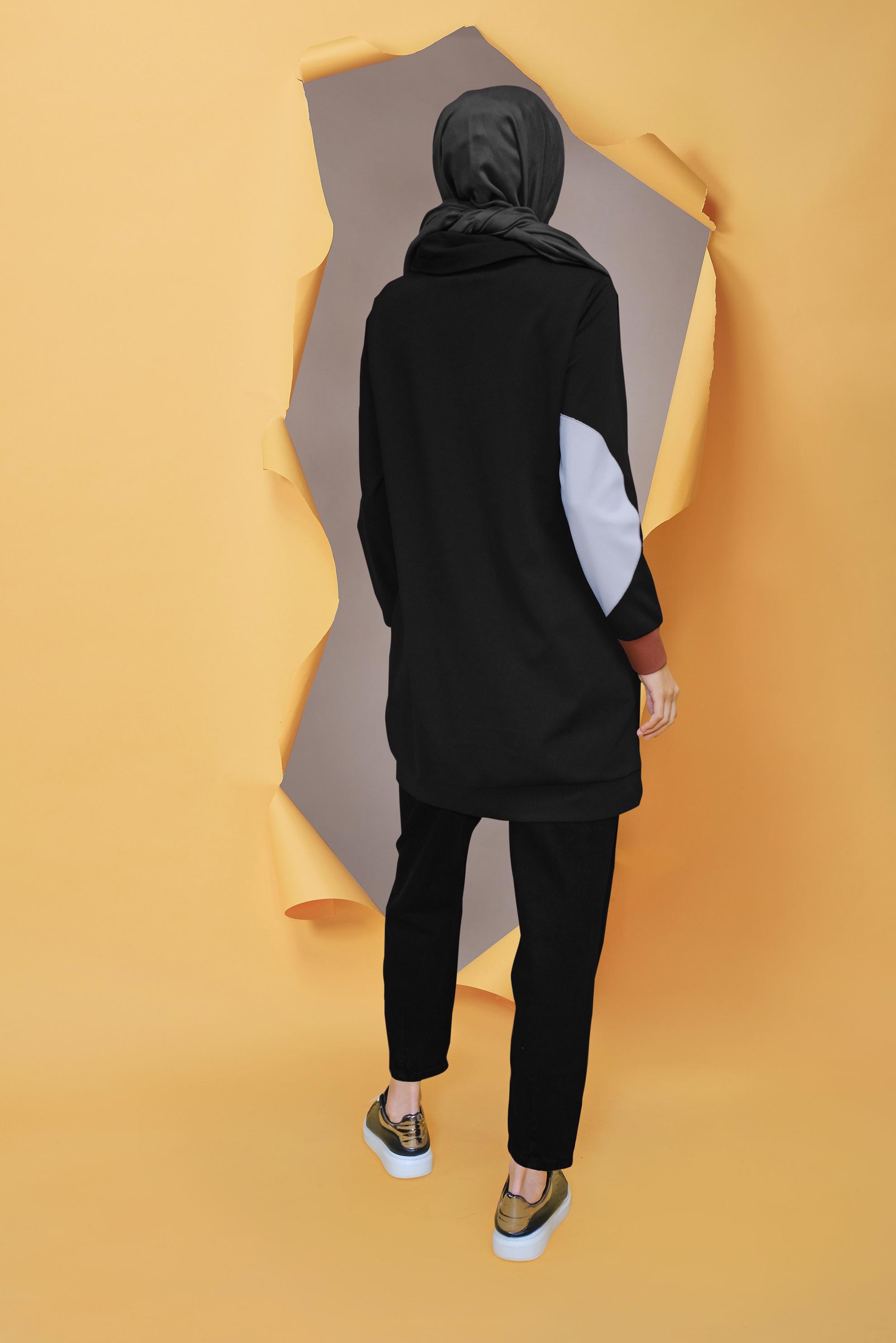 Tesettür giyim SİYAH BAĞCIKLI CEP DETAYLI TUNİK 41706 