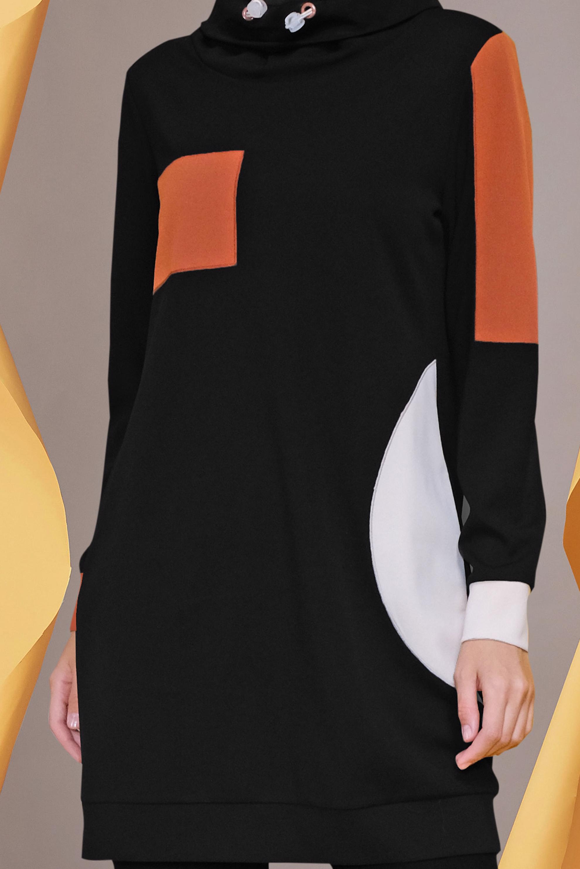 Tesettür giyim SİYAH BAĞCIKLI CEP DETAYLI TUNİK 41706 