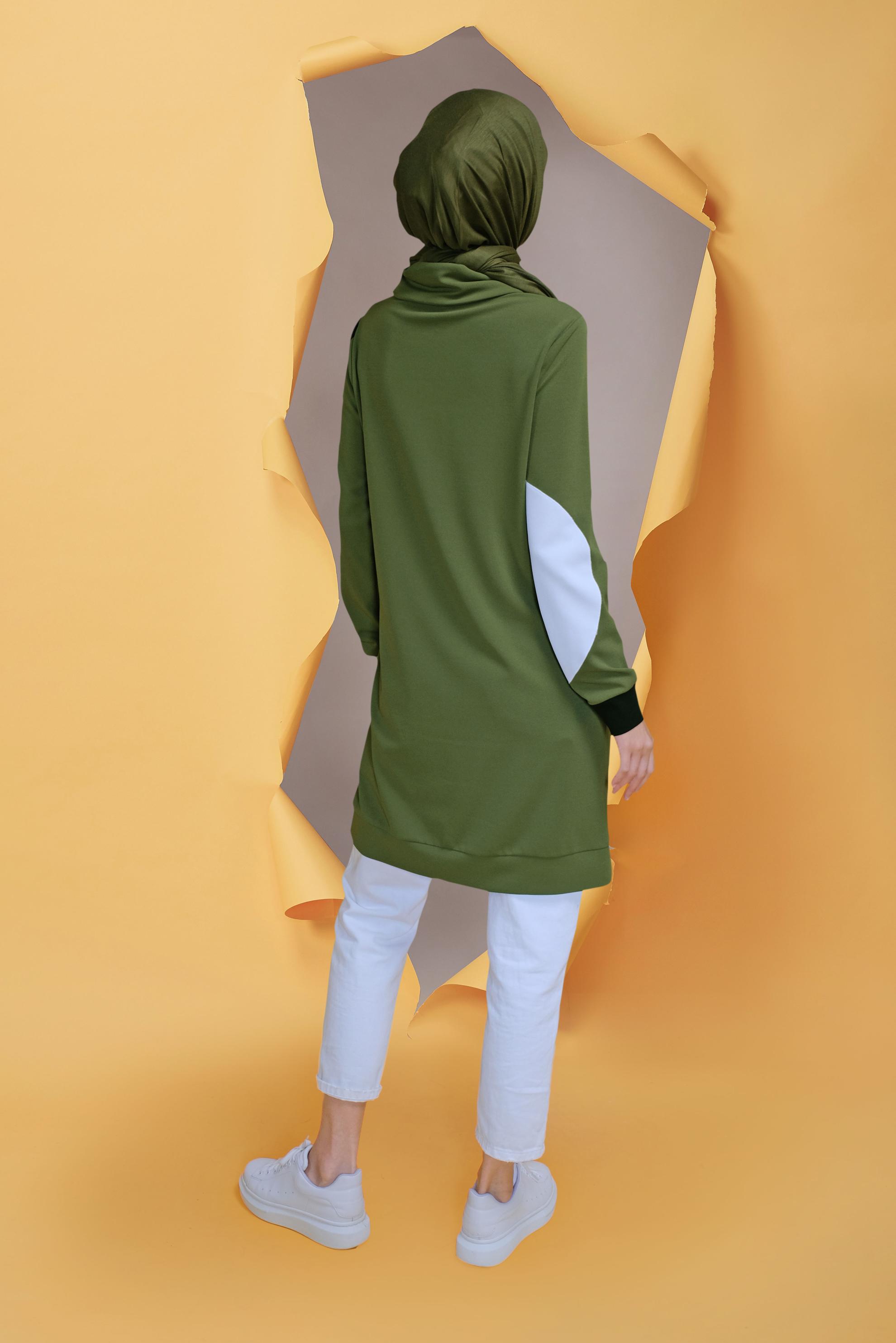 Tesettür giyim YEŞİL BAĞCIKLI CEP DETAYLI TUNİK 41706 