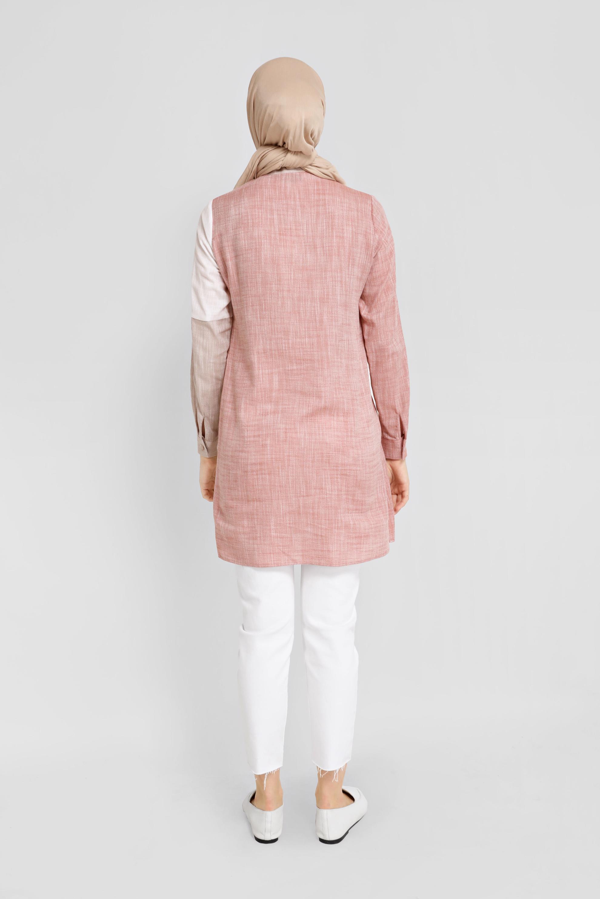 Tesettür giyim TURUNCU DÜĞMELİ PARÇALI CEPLİ TUNİK 41725 