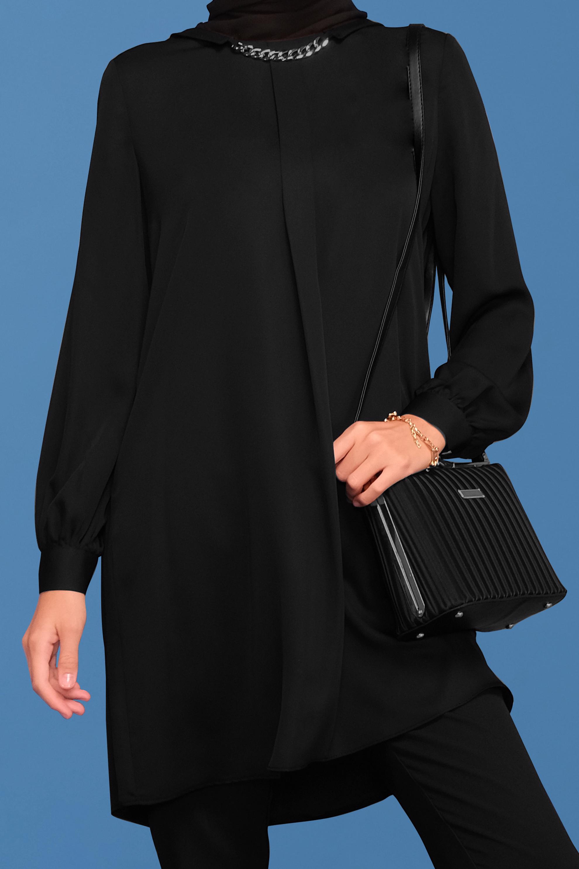 Tesettür giyim SİYAH ZİNCİR DETAYLI TUNİK 41746 