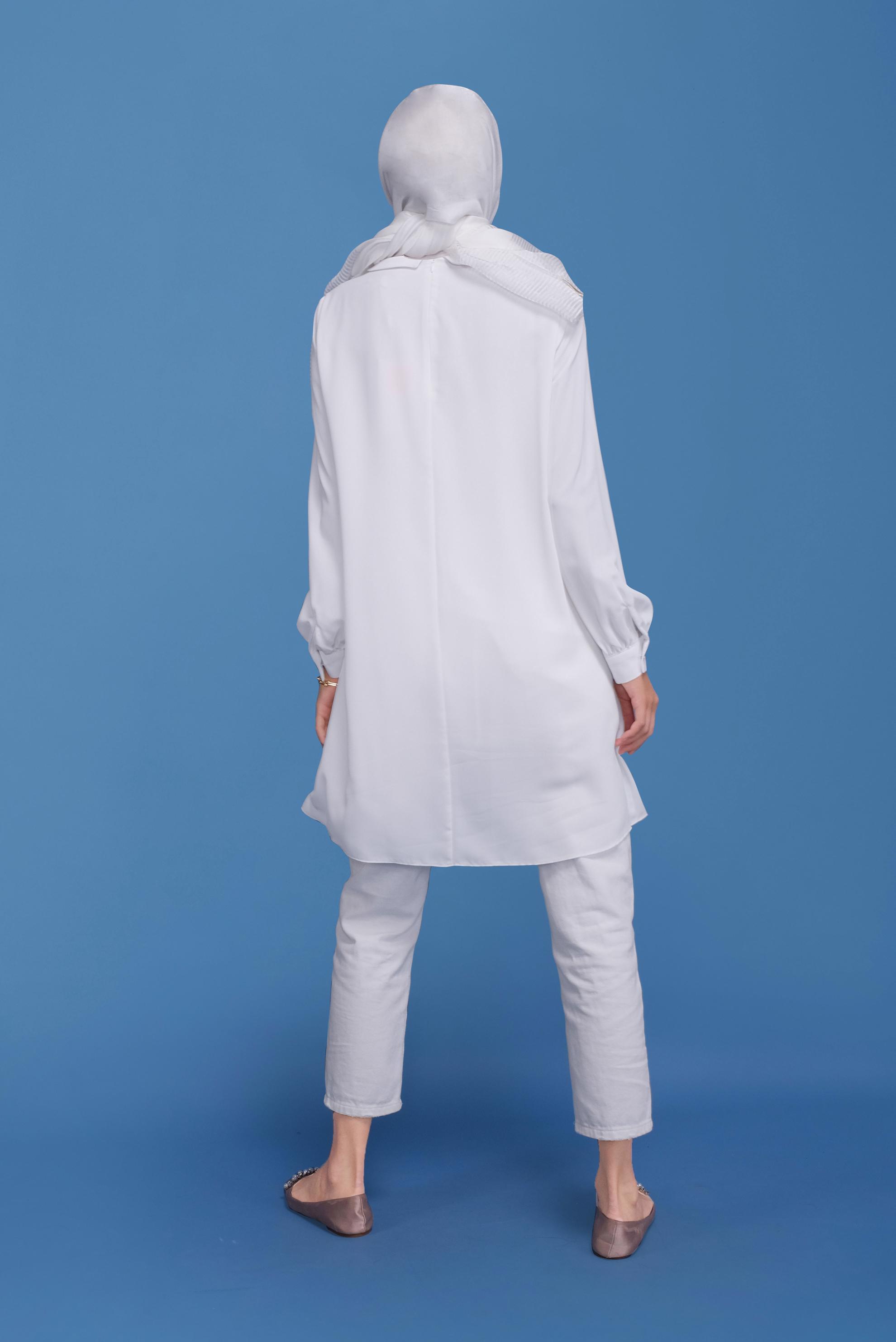 Tesettür giyim BEYAZ ZİNCİR DETAYLI TUNİK 41746 