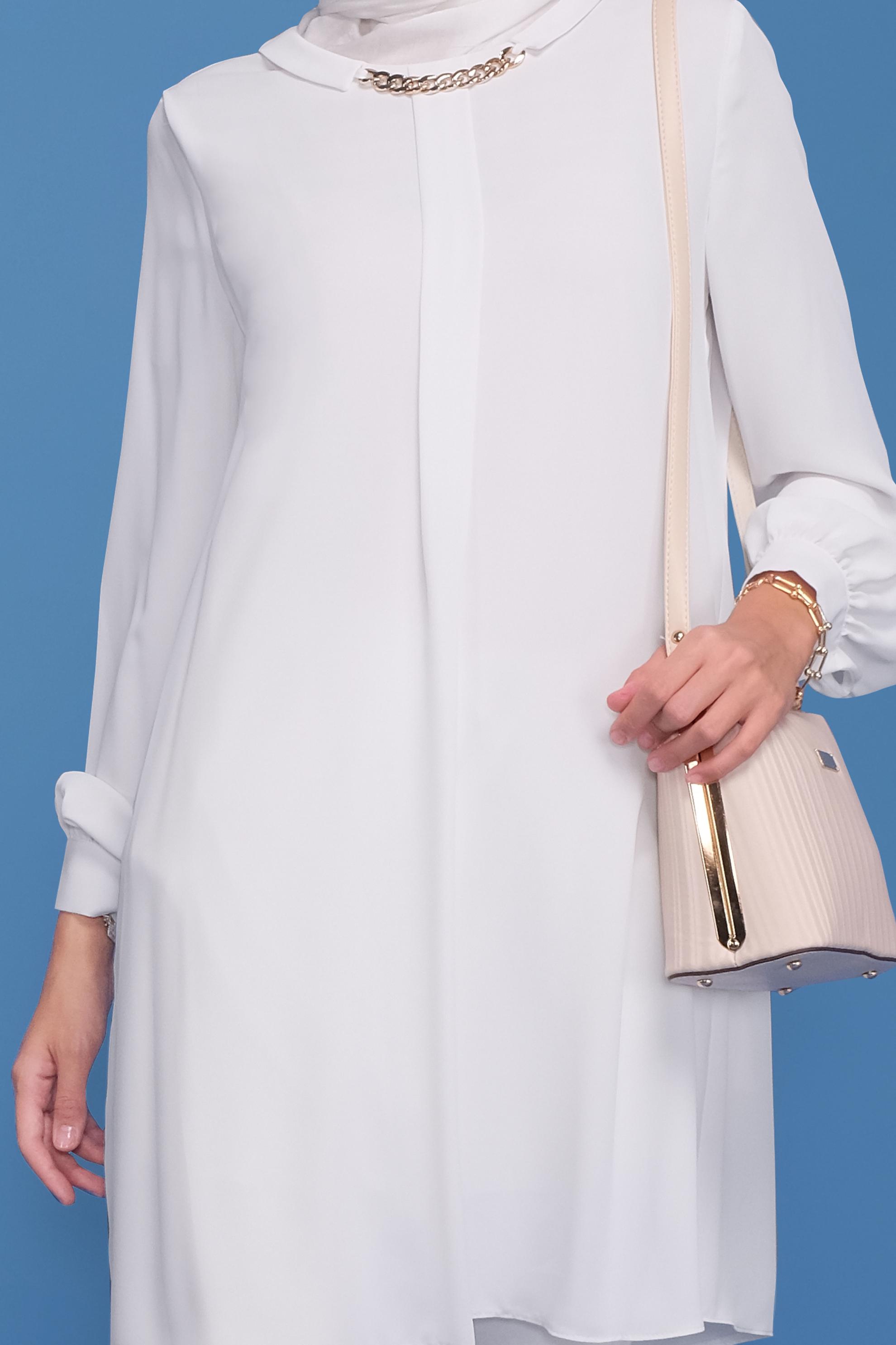 Tesettür giyim BEYAZ ZİNCİR DETAYLI TUNİK 41746 