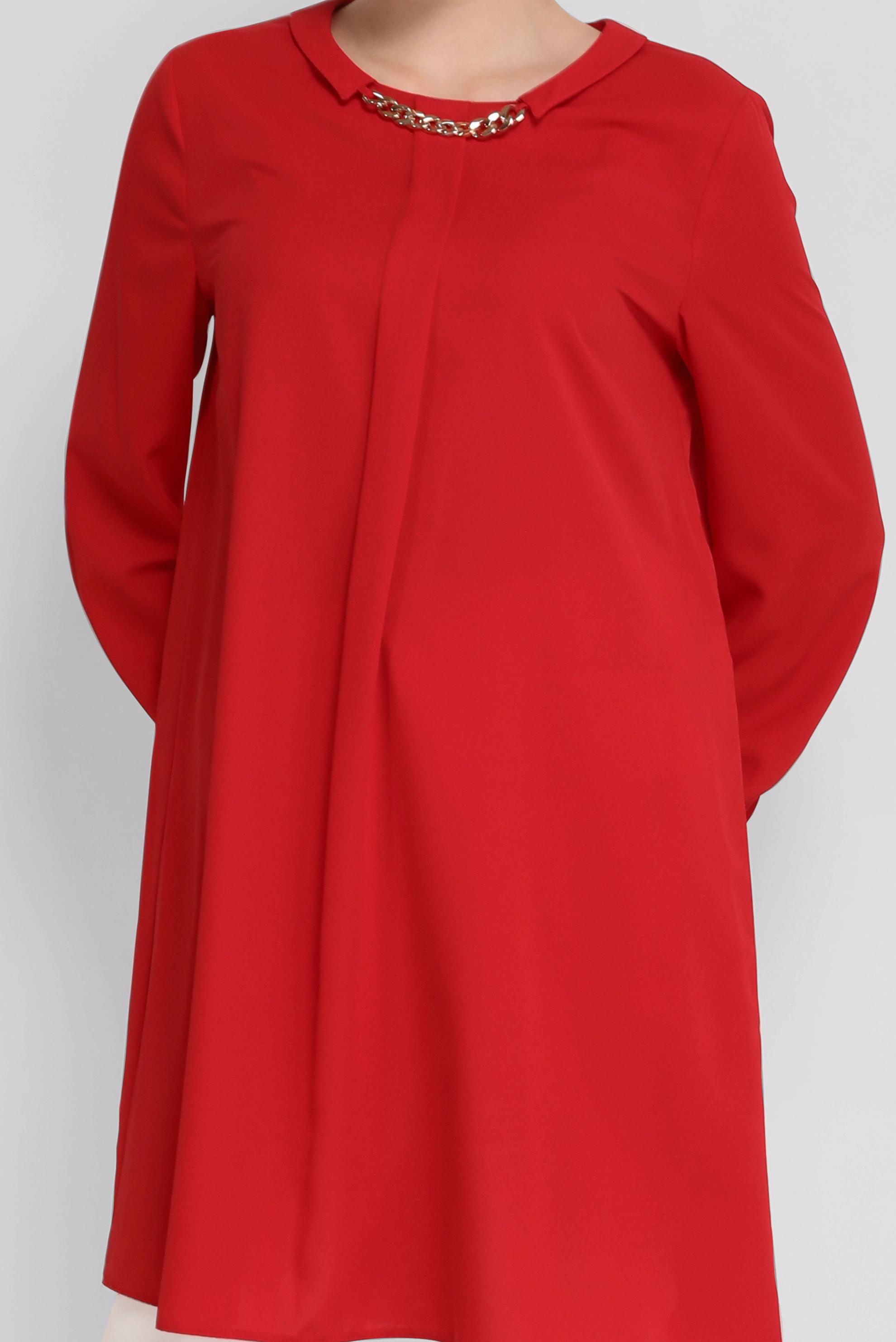 Tesettür giyim KIRMIZI ZİNCİR DETAYLI TUNİK 41746 