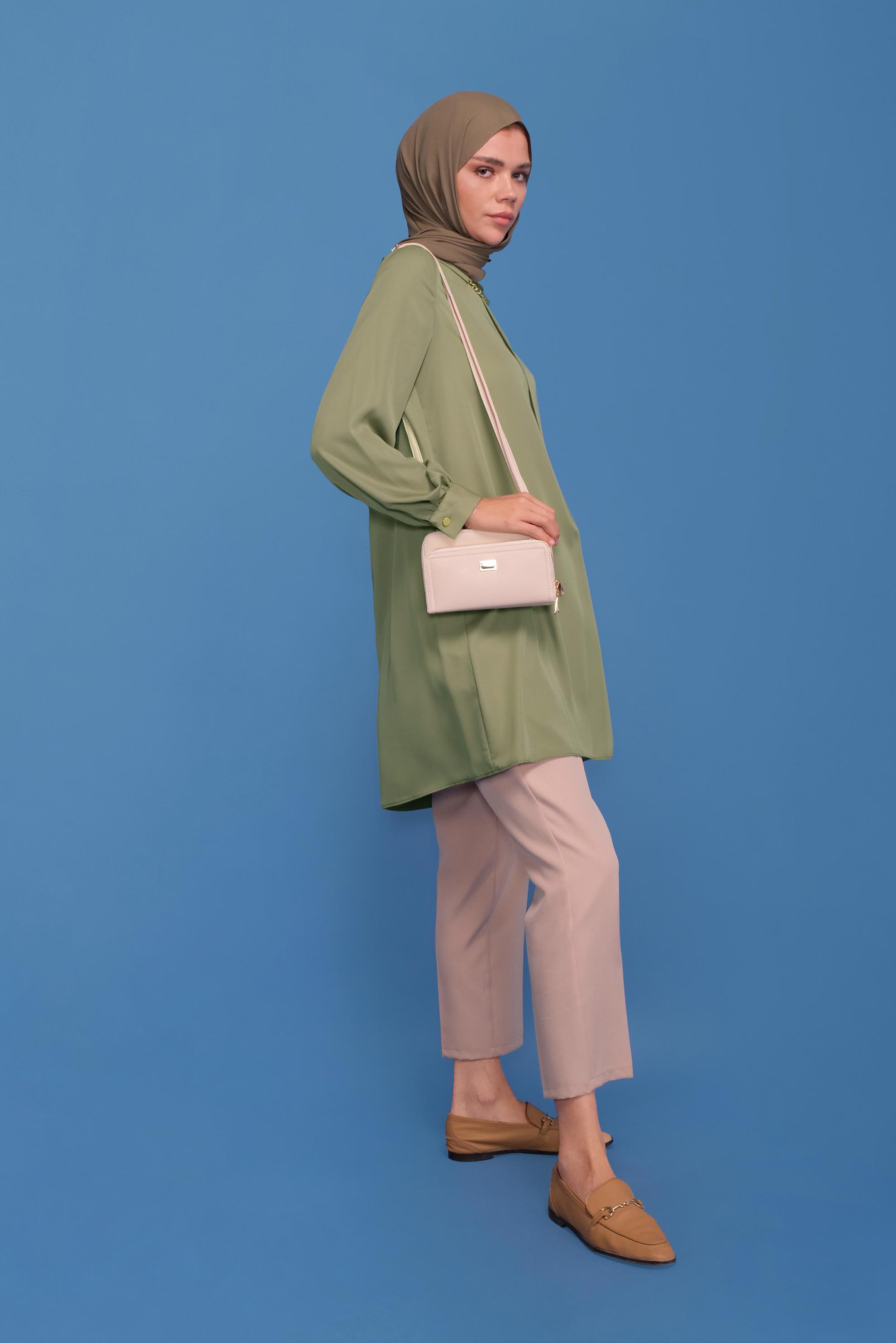 Tesettür giyim HAKİ ZİNCİR DETAYLI TUNİK 41746 