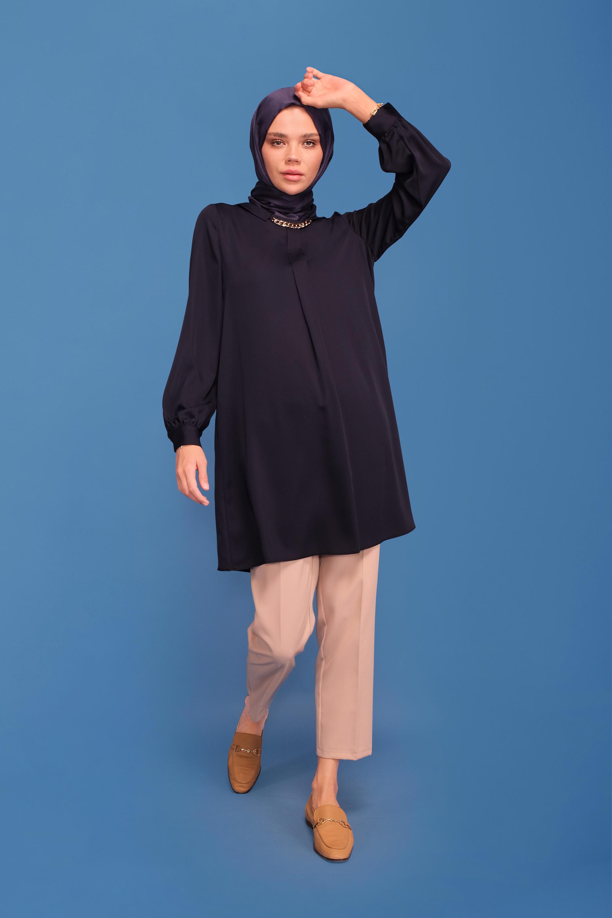 Tesettür giyim LACİVERT ZİNCİR DETAYLI TUNİK 41746 