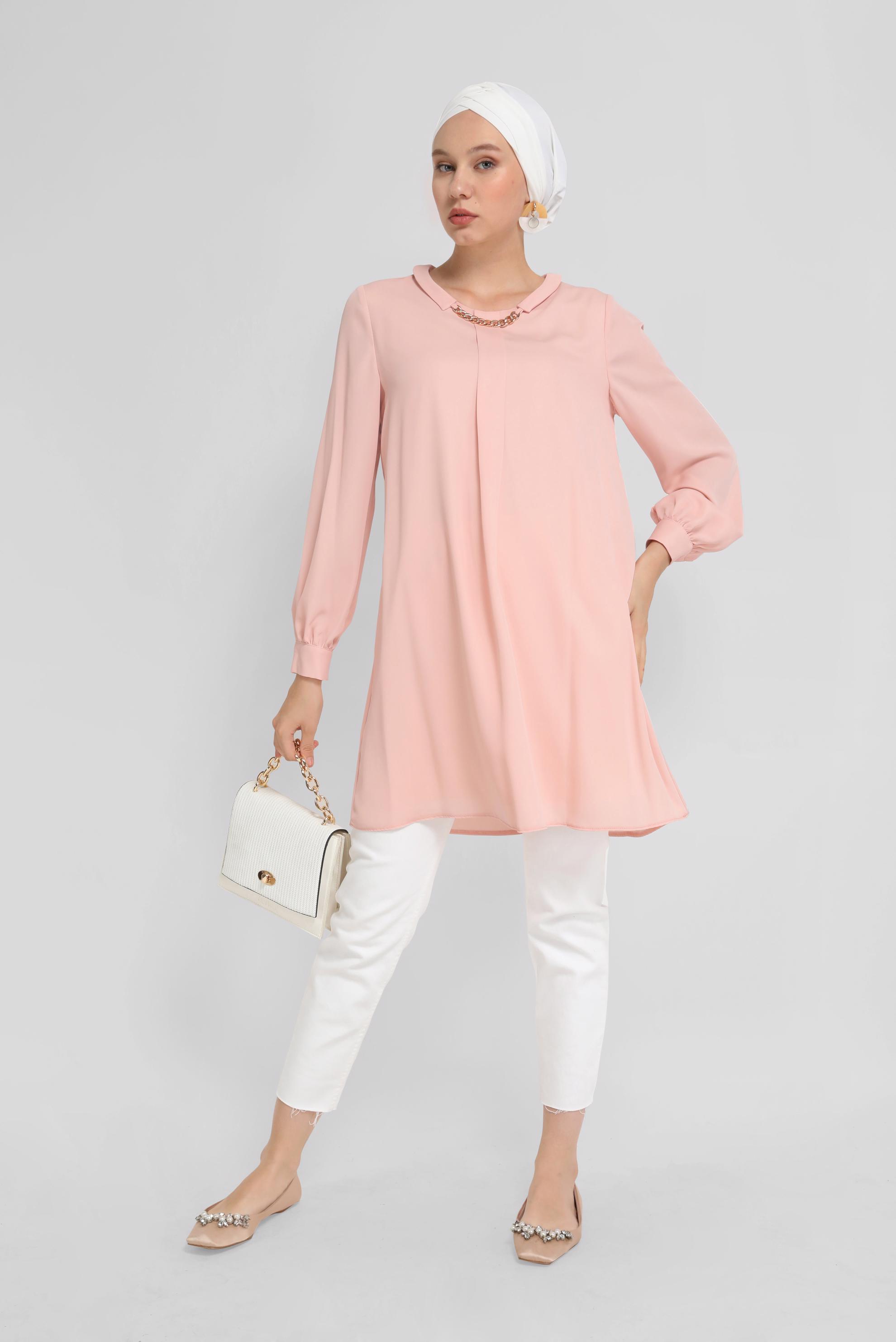 Tesettür giyim PUDRA ZİNCİR DETAYLI TUNİK 41746 