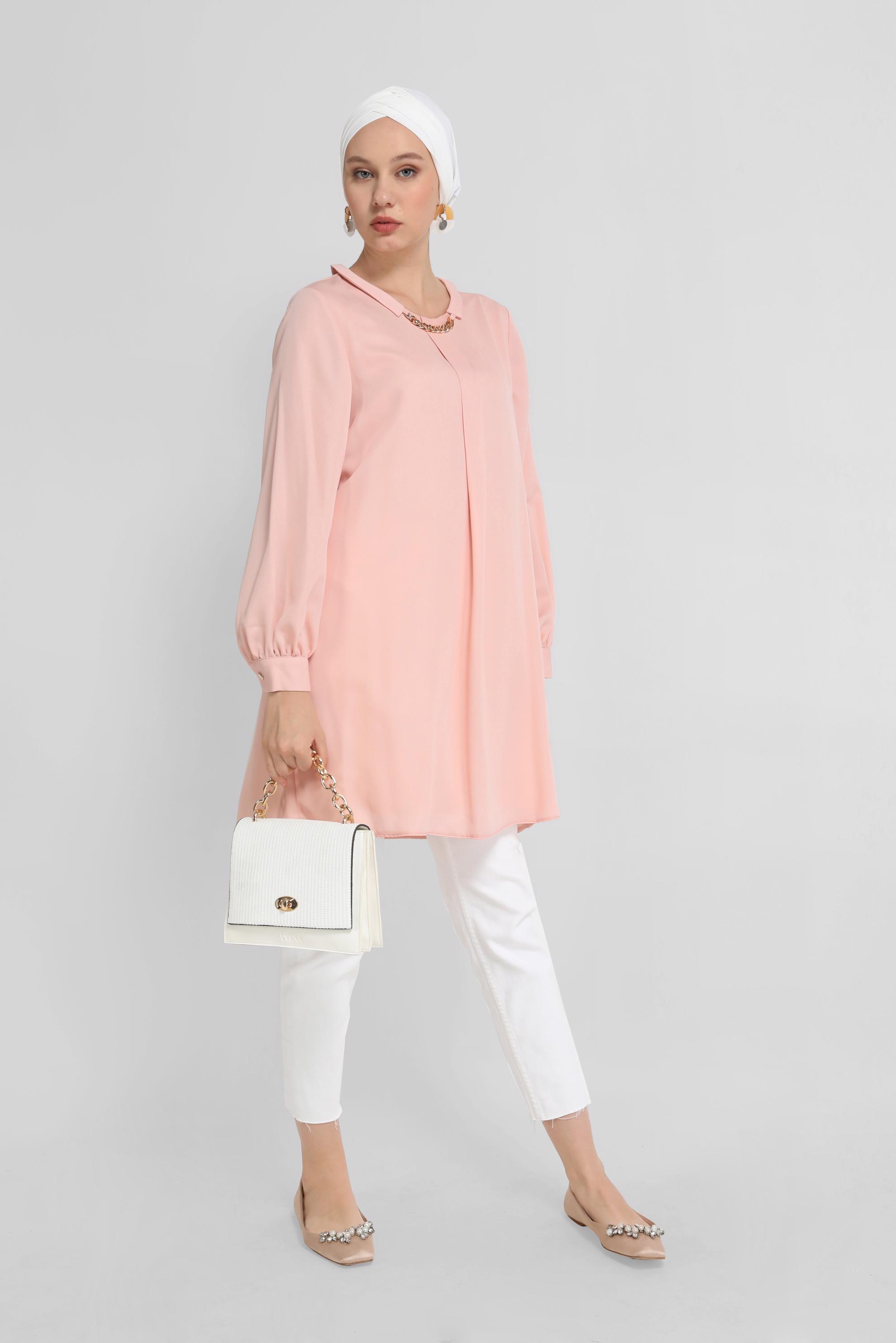 Tesettür giyim PUDRA ZİNCİR DETAYLI TUNİK 41746 