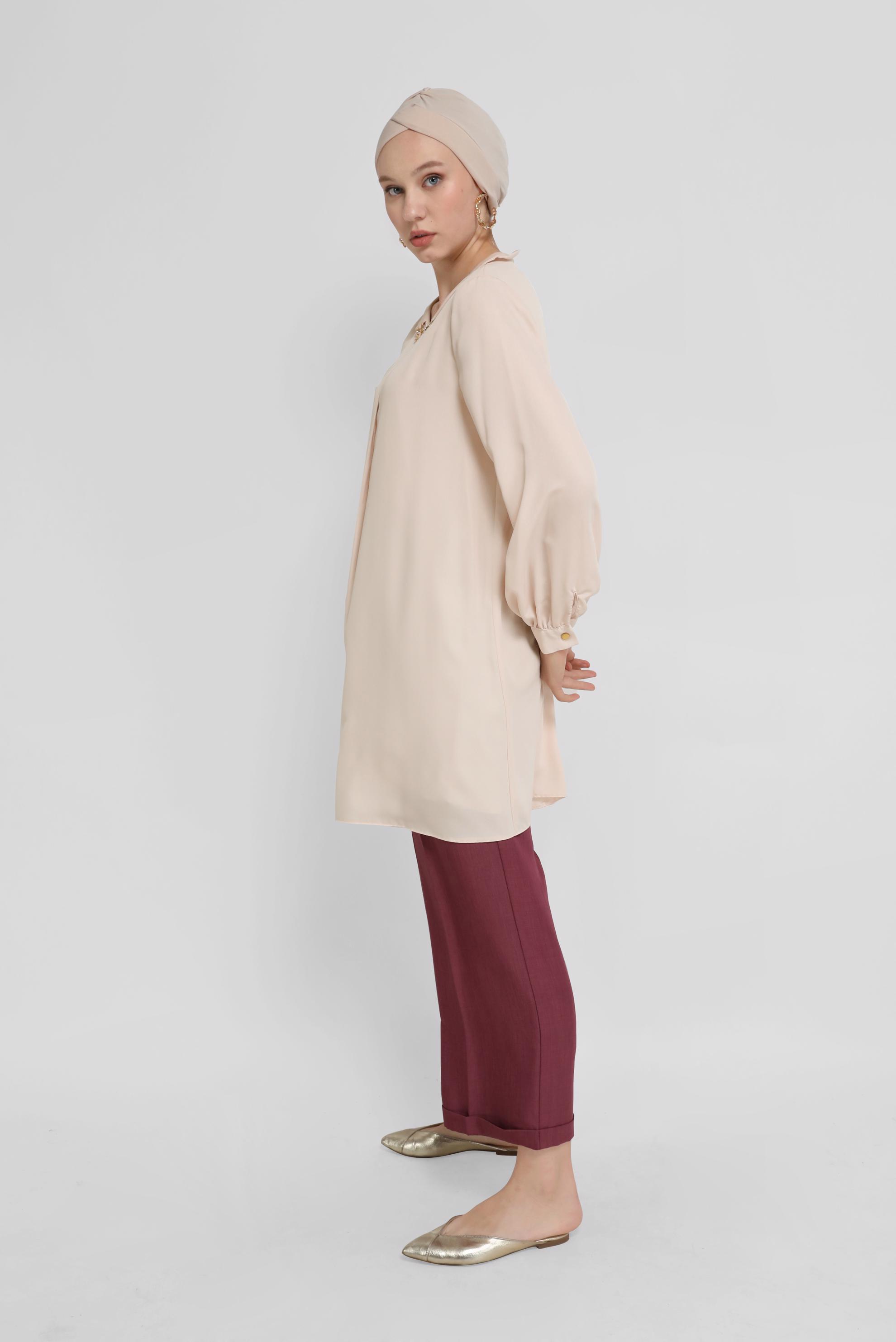 Tesettür giyim BEJ ZİNCİR DETAYLI TUNİK 41746 