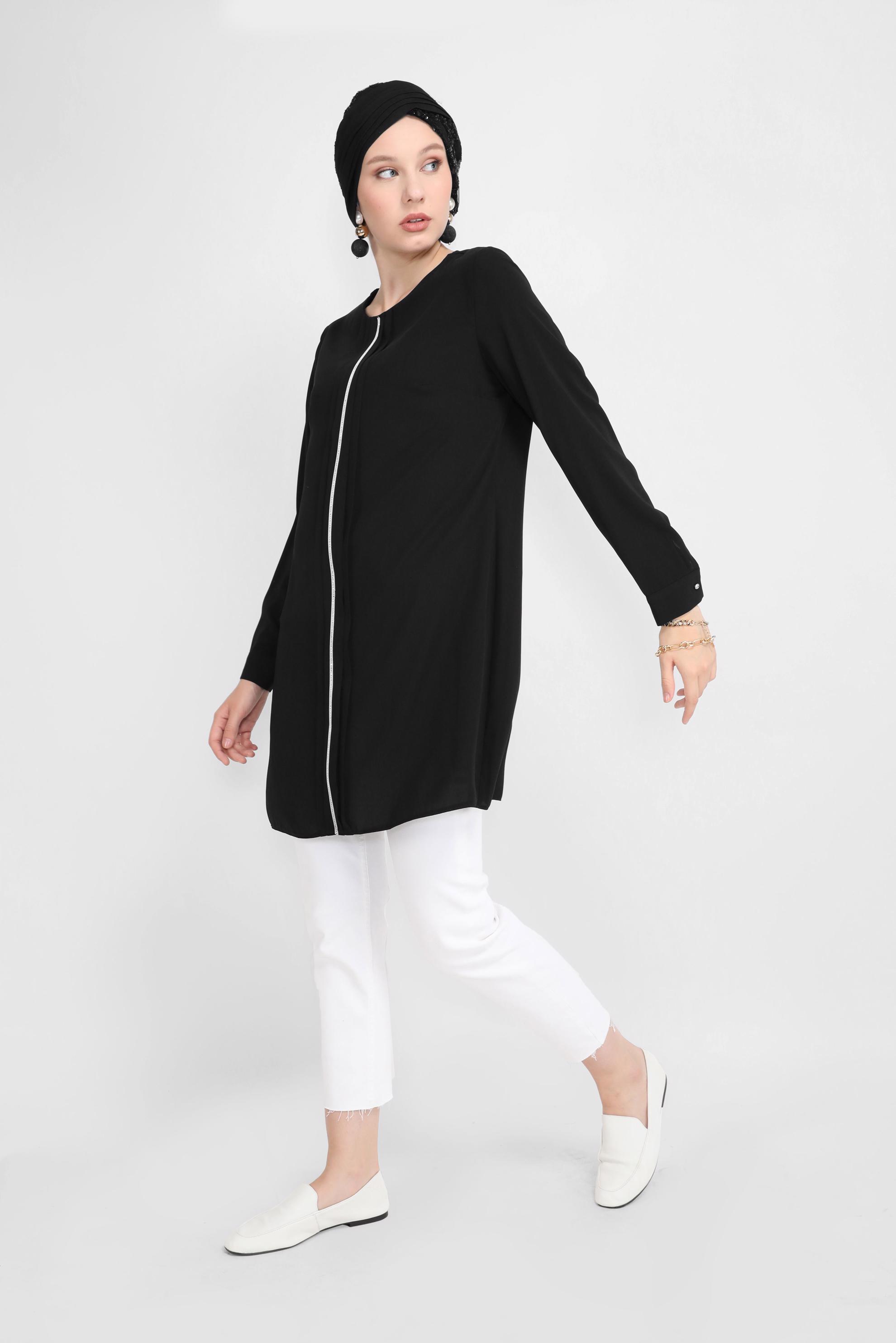 Tesettür giyim SİYAH TAŞ BASKILI TUNİK 41774 