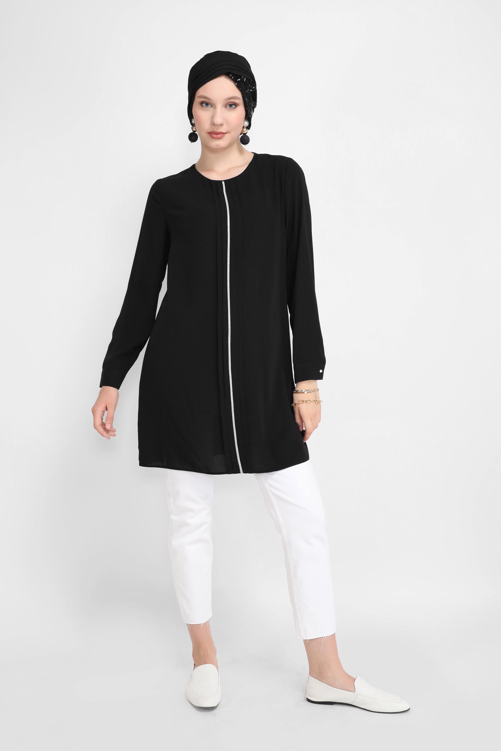 Tesettür giyim SİYAH TAŞ BASKILI TUNİK 41774 