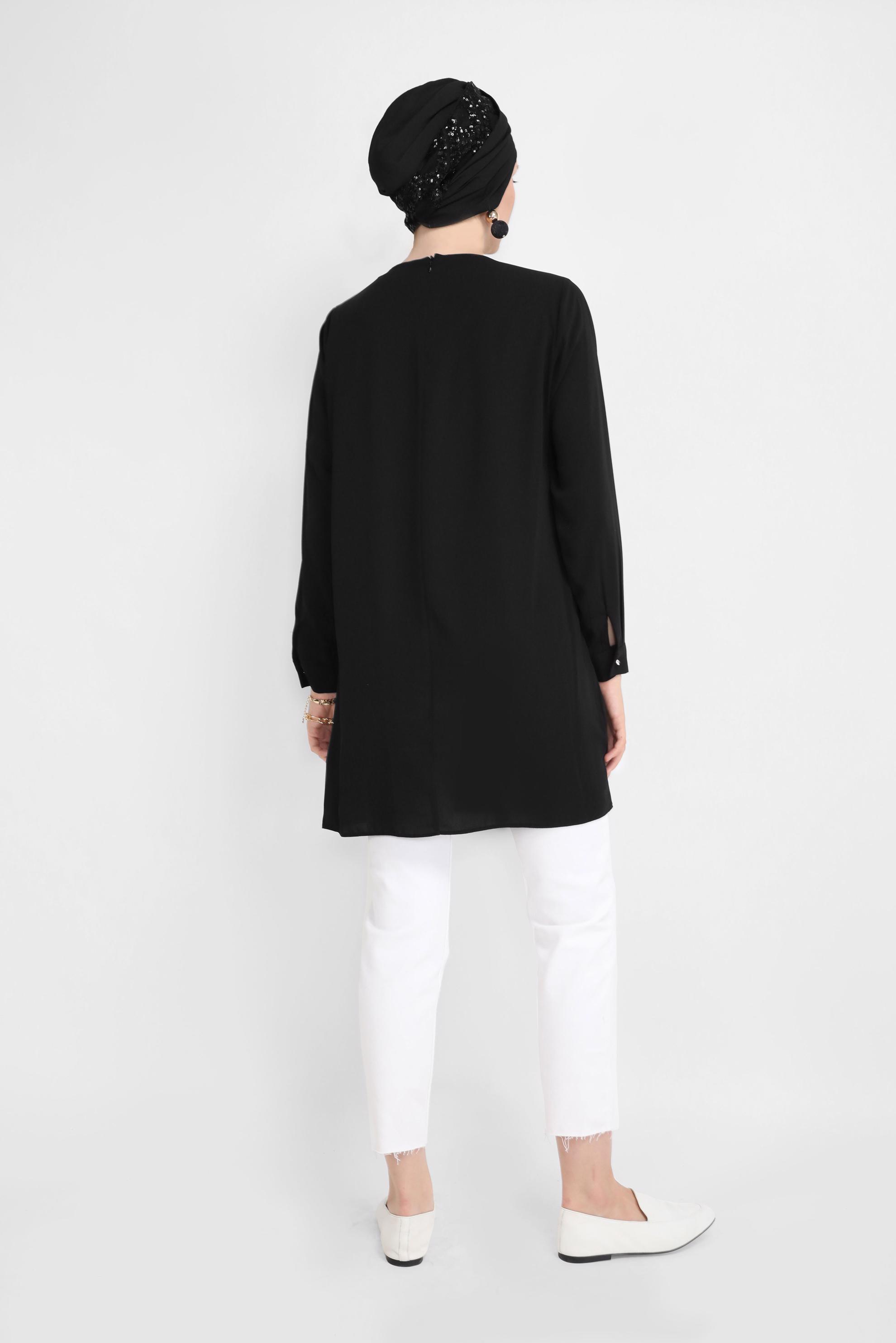 Tesettür giyim SİYAH TAŞ BASKILI TUNİK 41774 