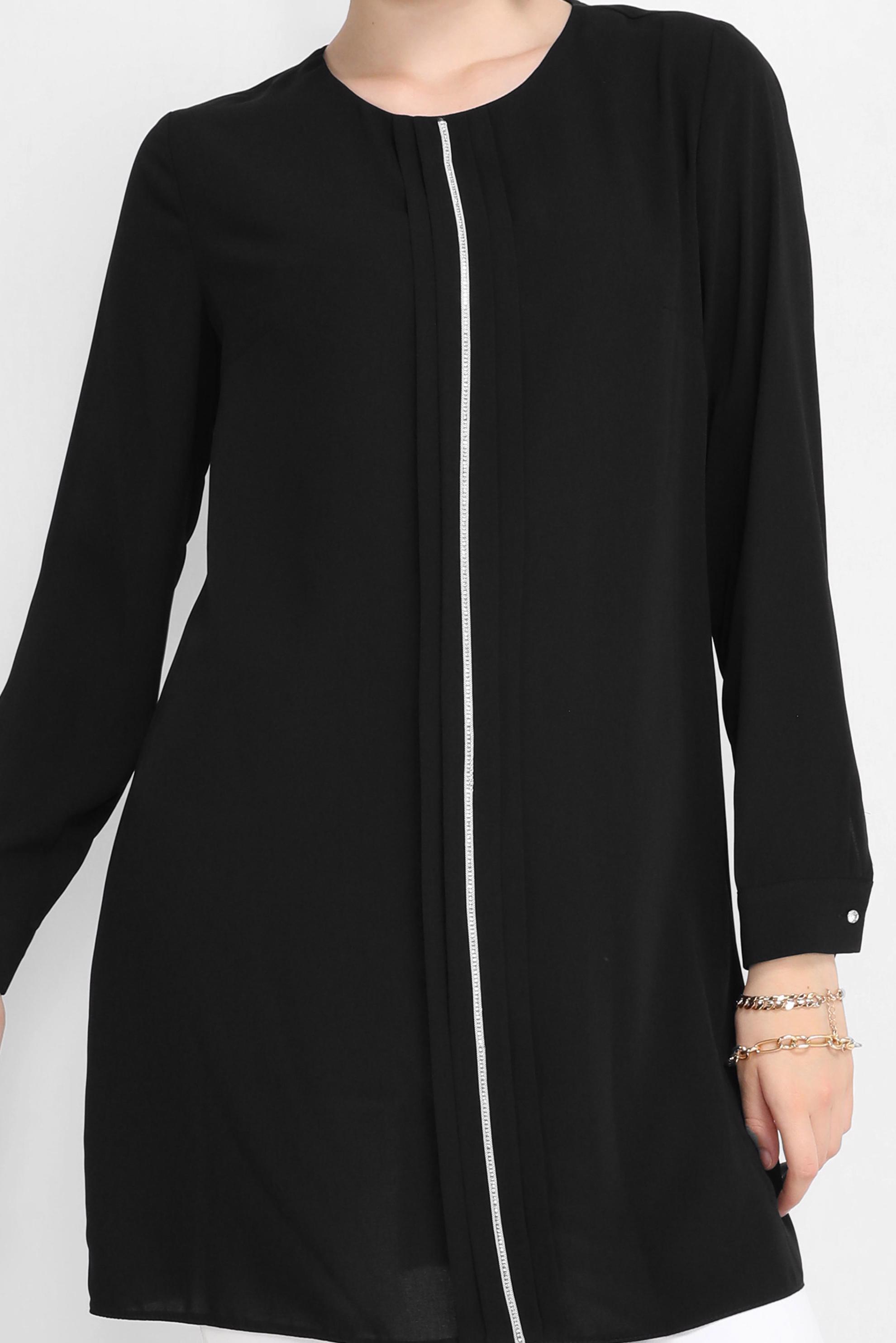 Tesettür giyim SİYAH TAŞ BASKILI TUNİK 41774 