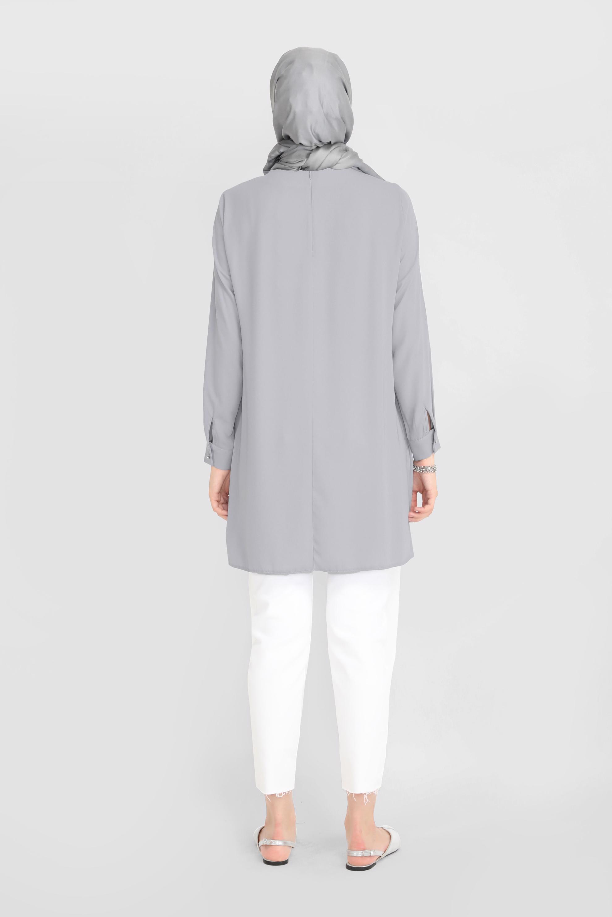 Tesettür giyim GRİ TAŞ BASKILI TUNİK 41774 