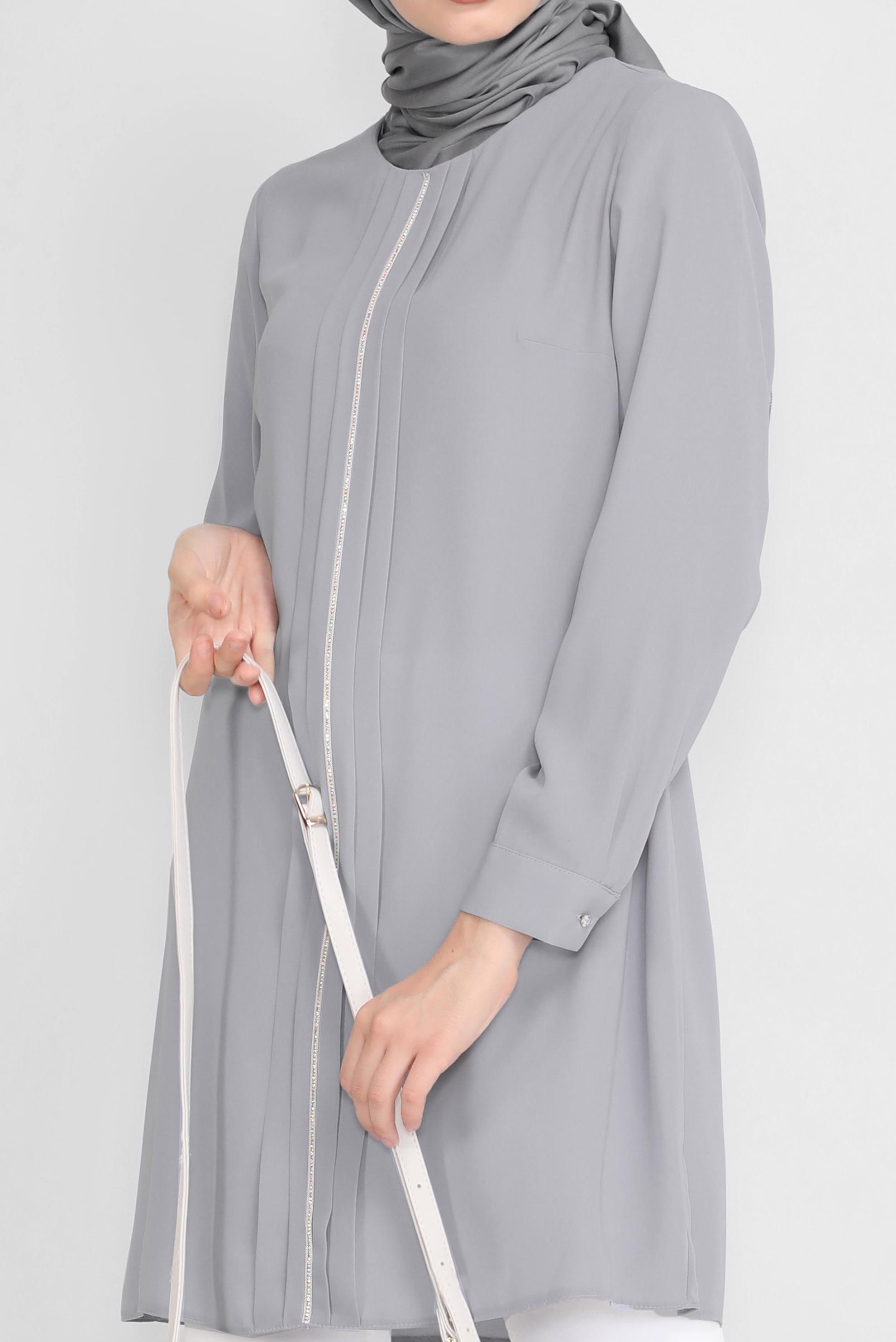 Tesettür giyim GRİ TAŞ BASKILI TUNİK 41774 