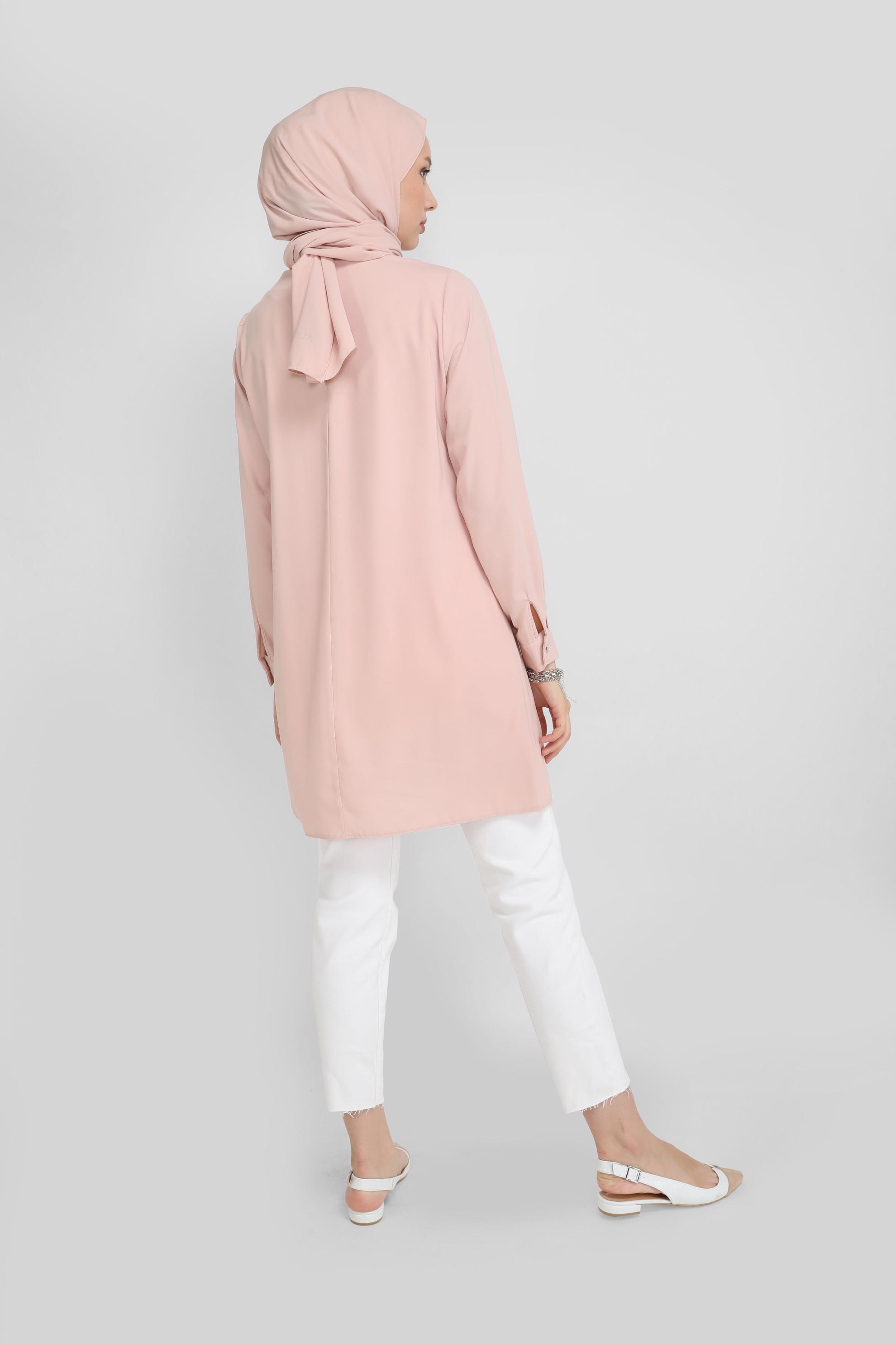 Tesettür giyim PUDRA TAŞ BASKILI TUNİK 41774 