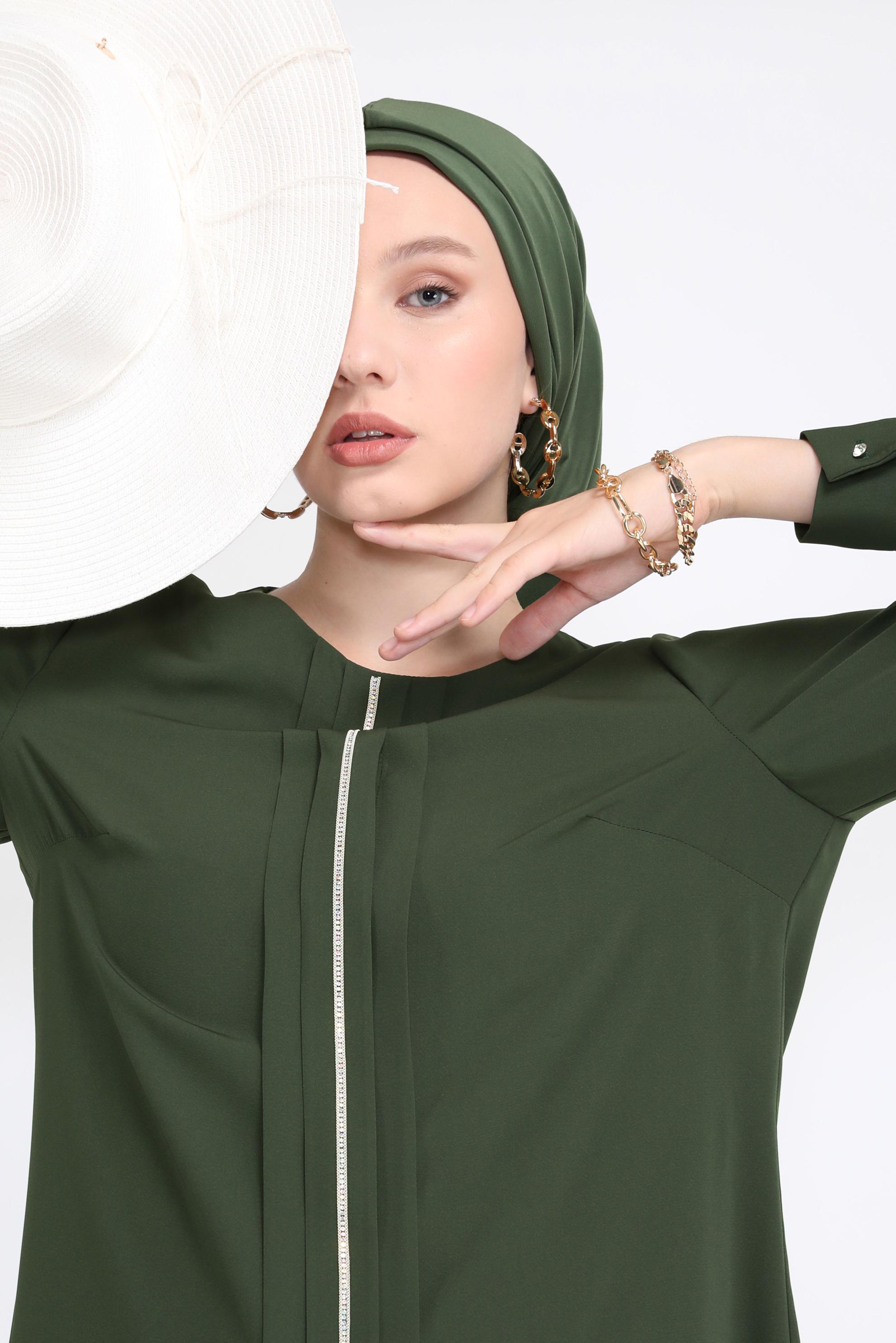 Tesettür giyim HAKİ TAŞ BASKILI TUNİK 41774 