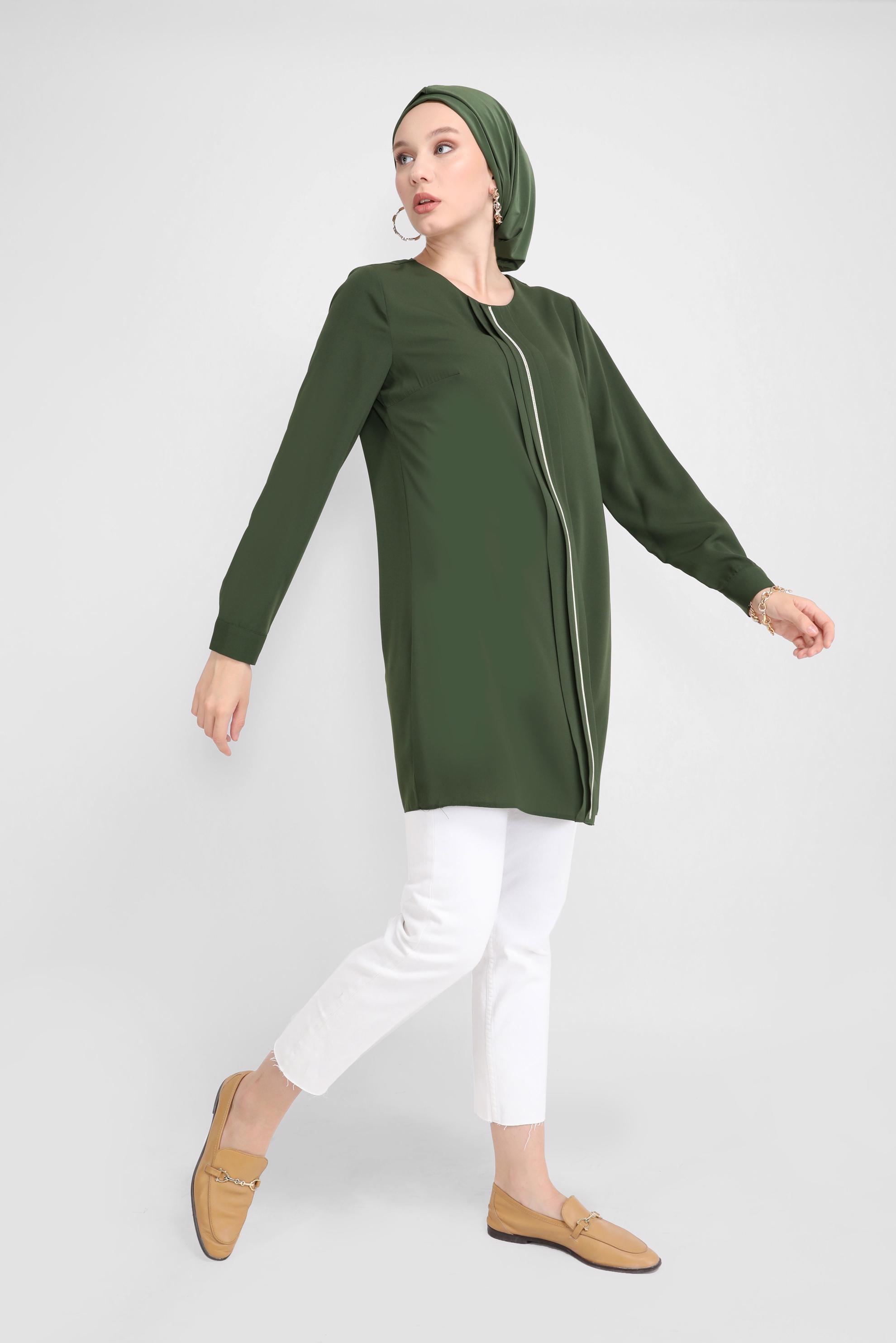 Tesettür giyim HAKİ TAŞ BASKILI TUNİK 41774 