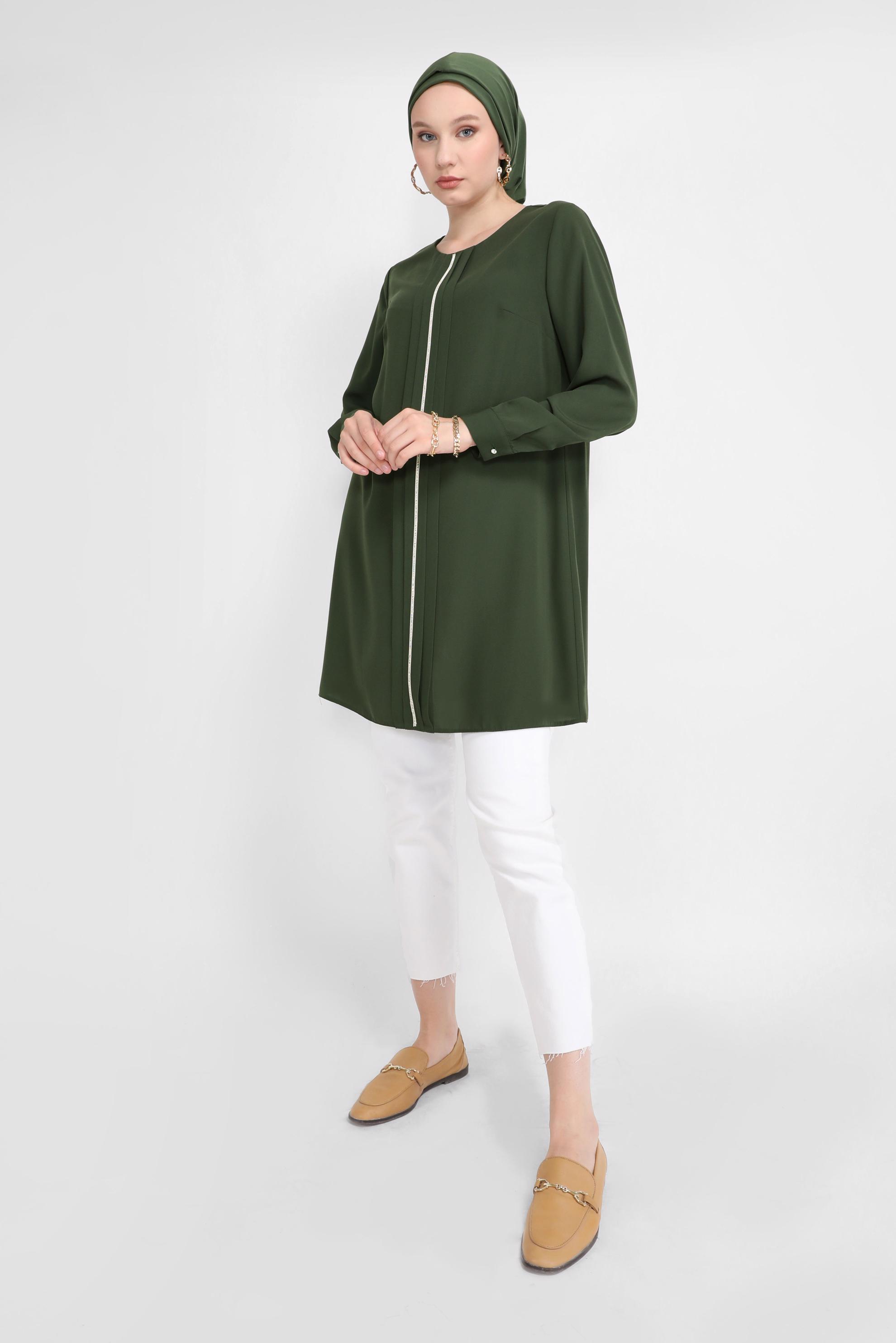 Tesettür giyim HAKİ TAŞ BASKILI TUNİK 41774 