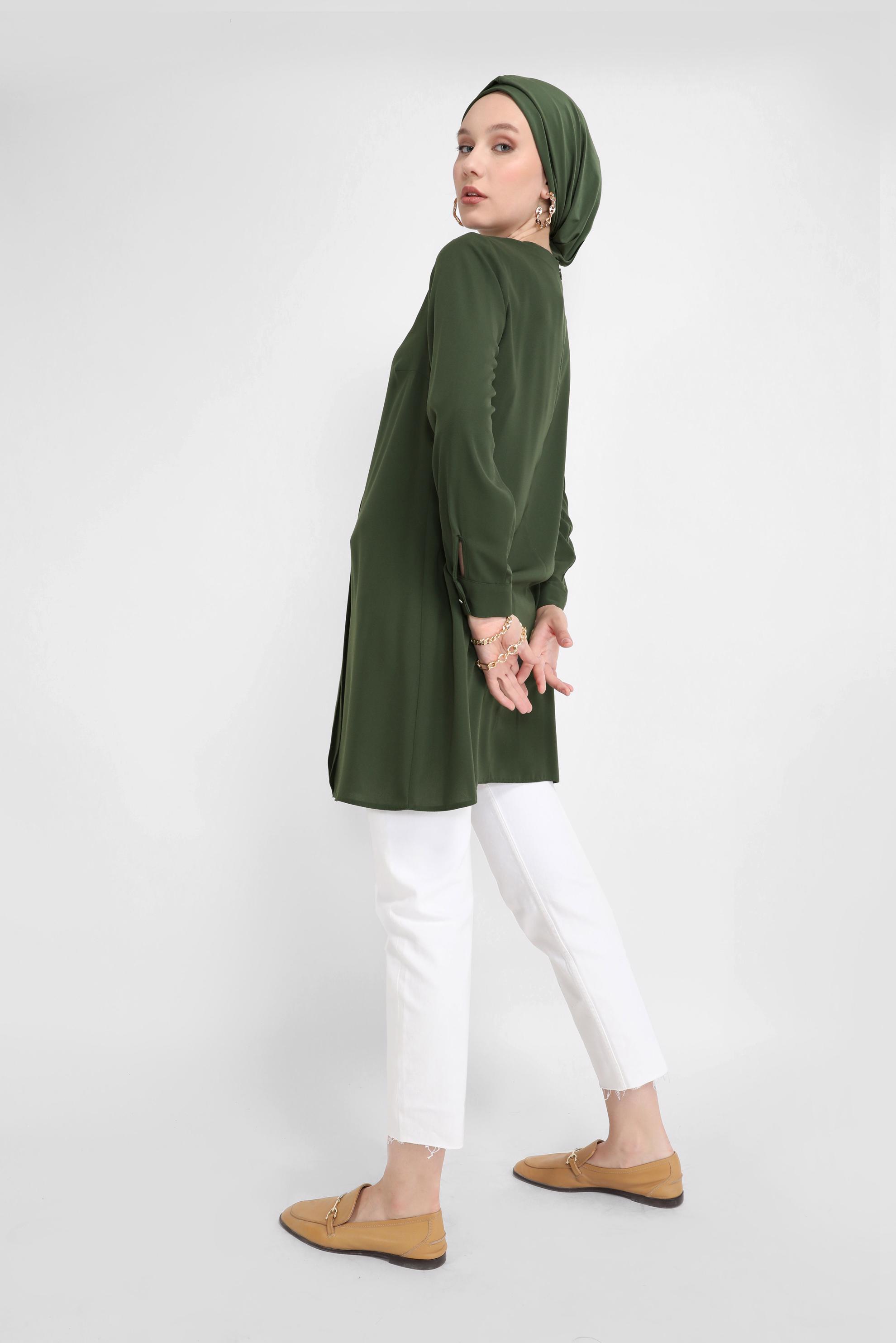 Tesettür giyim HAKİ TAŞ BASKILI TUNİK 41774 