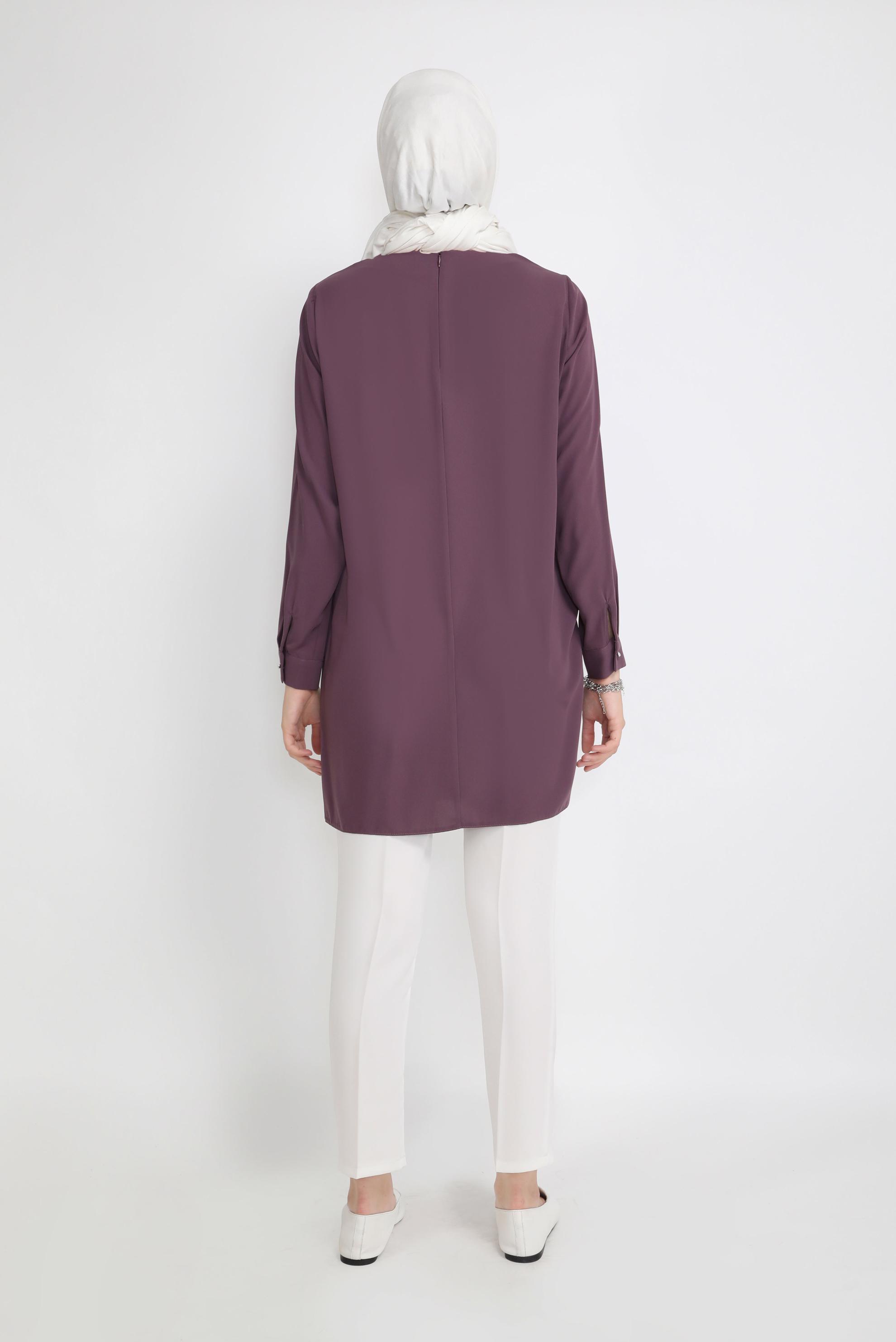 Tesettür giyim MOR TAŞ BASKILI TUNİK 41774 