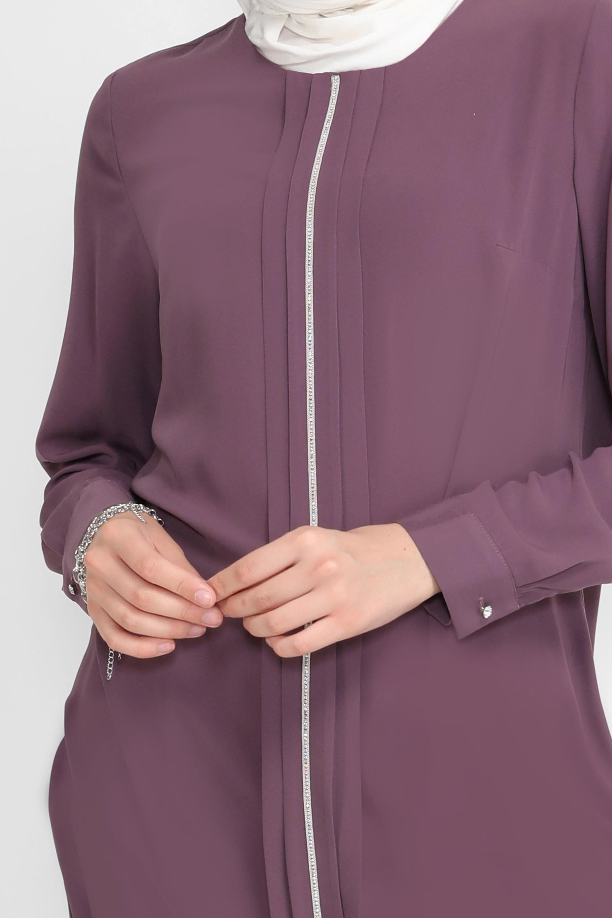 Tesettür giyim MOR TAŞ BASKILI TUNİK 41774 