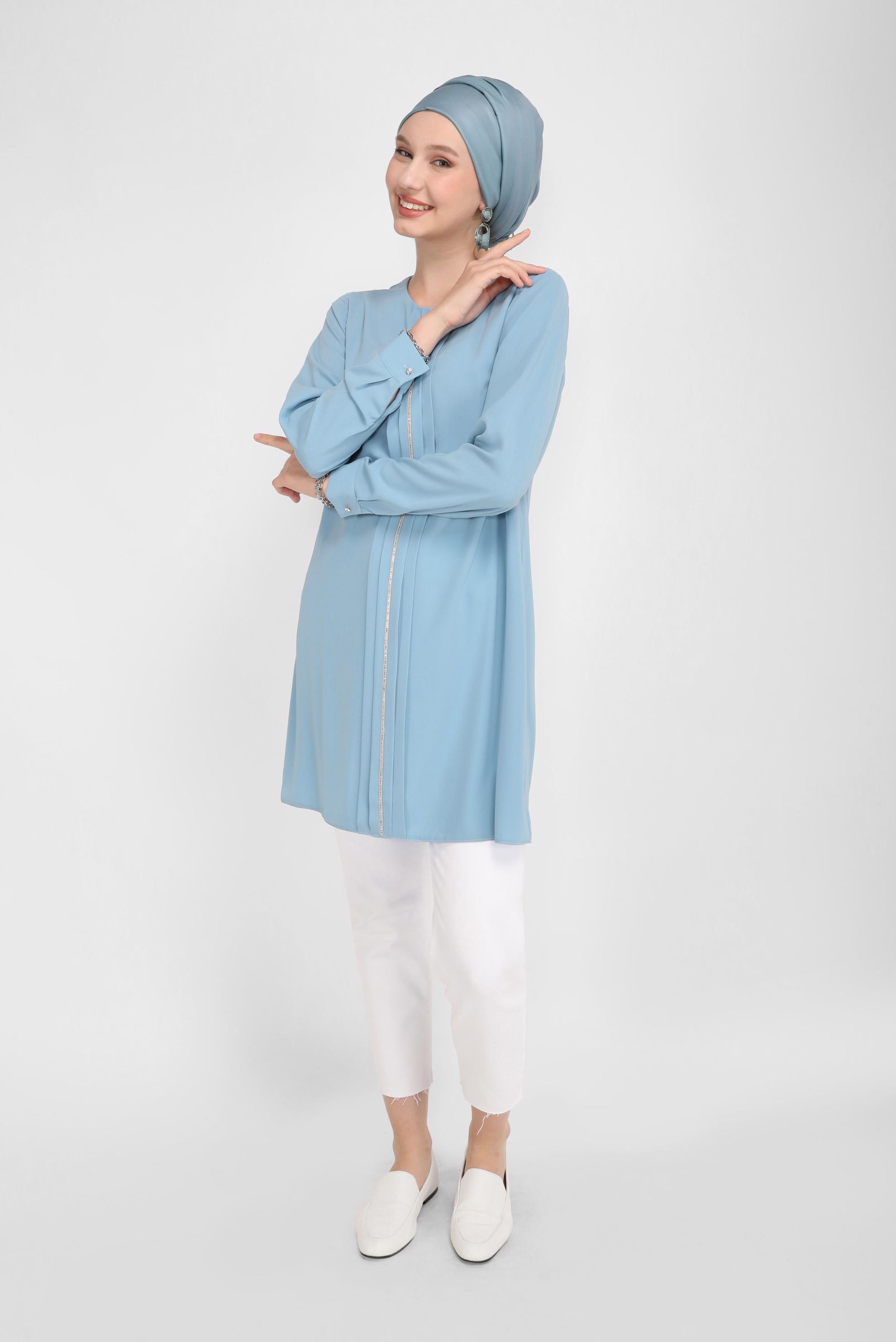 Tesettür giyim BEYAZ TAŞ BASKILI TUNİK 41774 