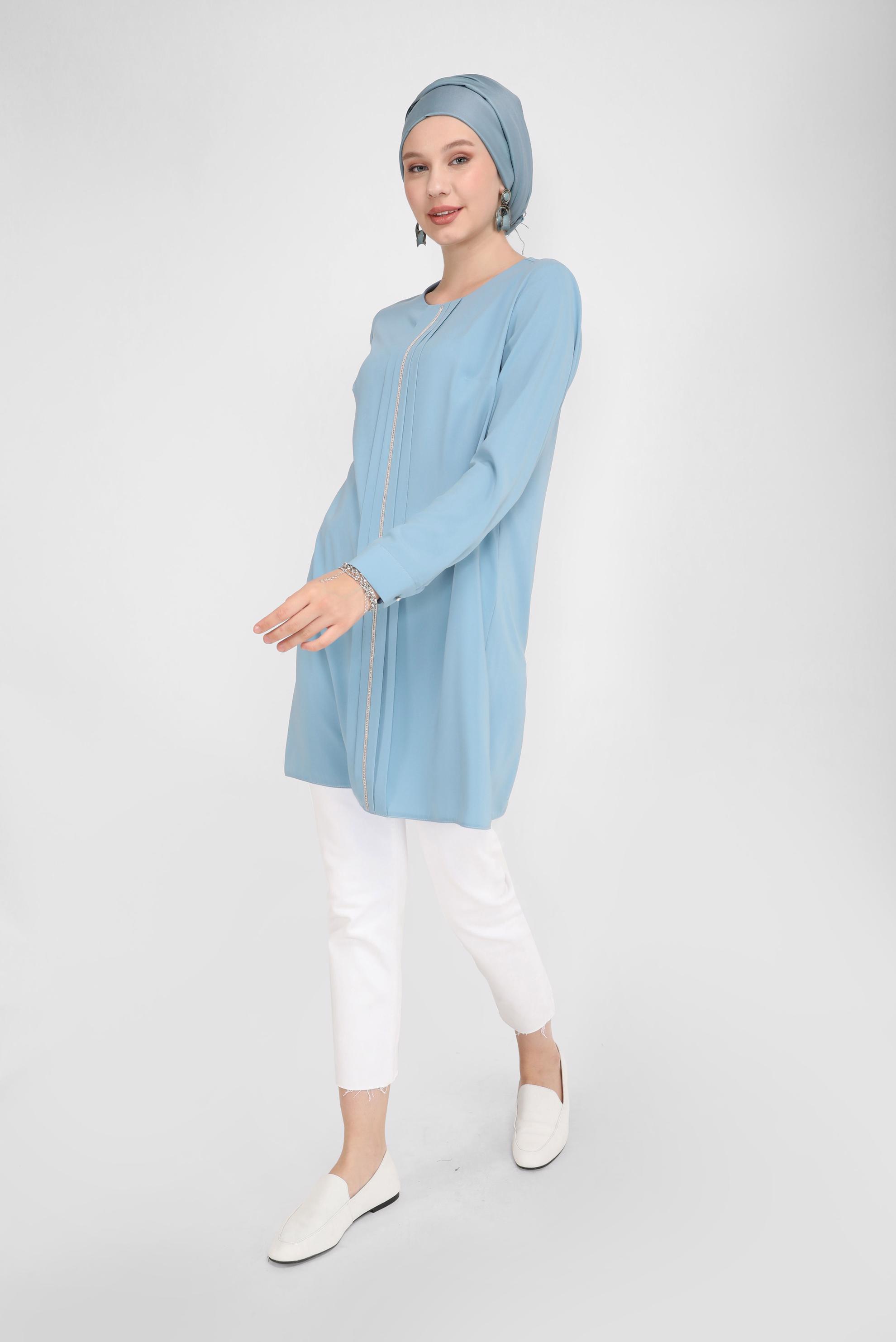 Tesettür giyim BEYAZ TAŞ BASKILI TUNİK 41774 