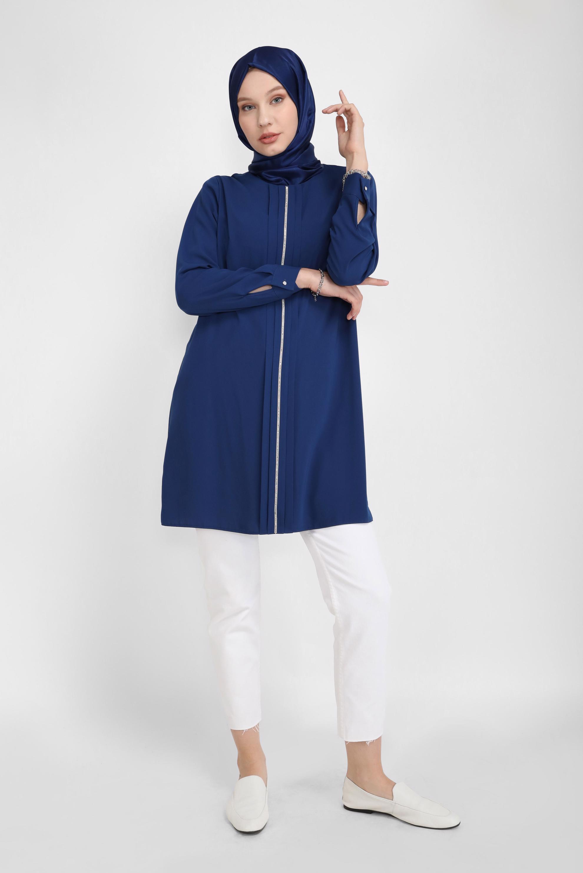 Tesettür giyim LACİVERT TAŞ BASKILI TUNİK 41774 